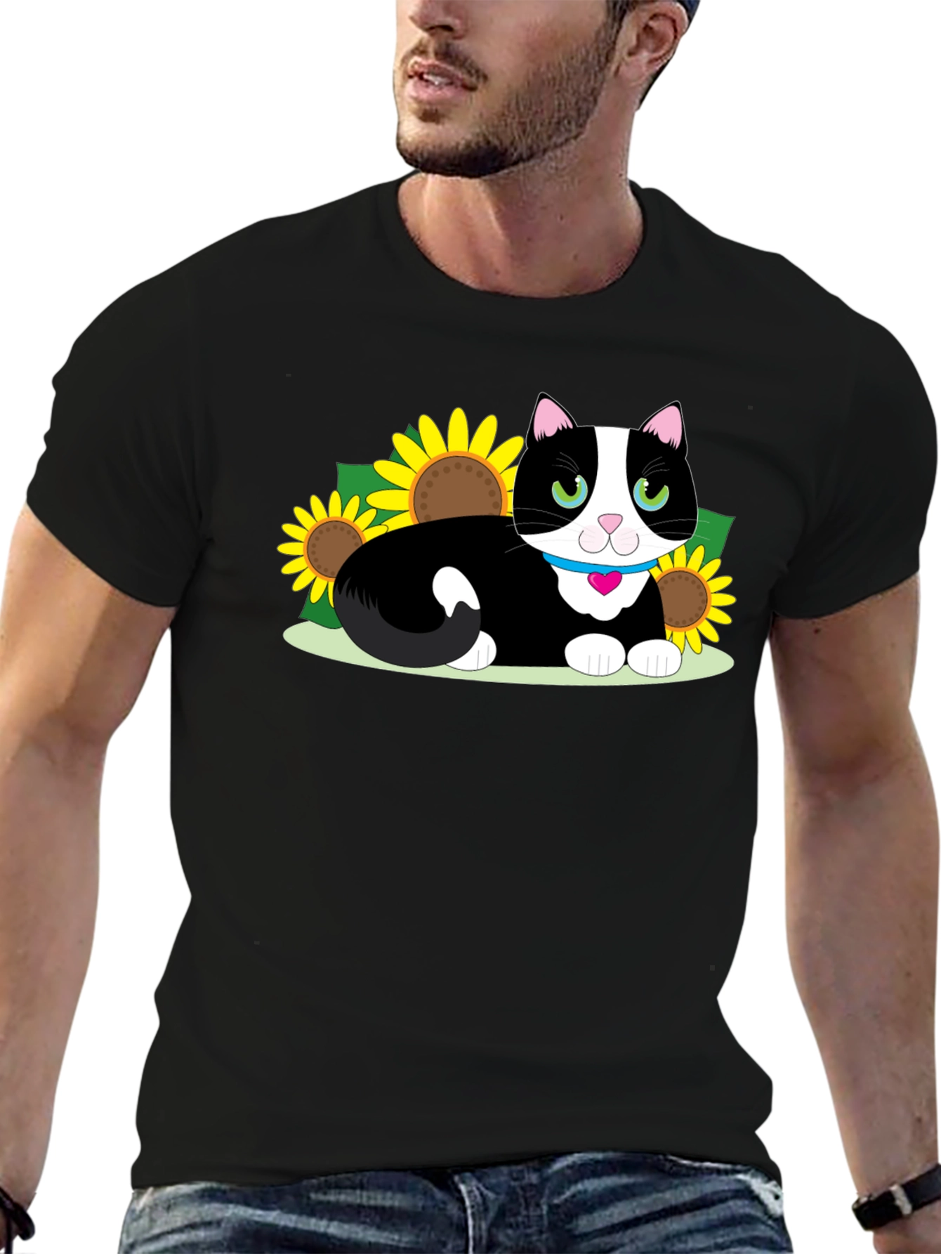 Cute Cat & Sunflower Graphic Tee