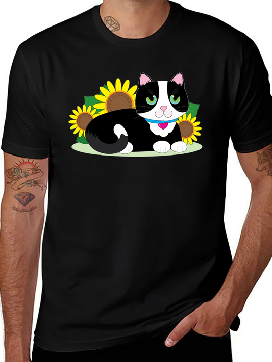 Cute Cat & Sunflower Graphic Tee