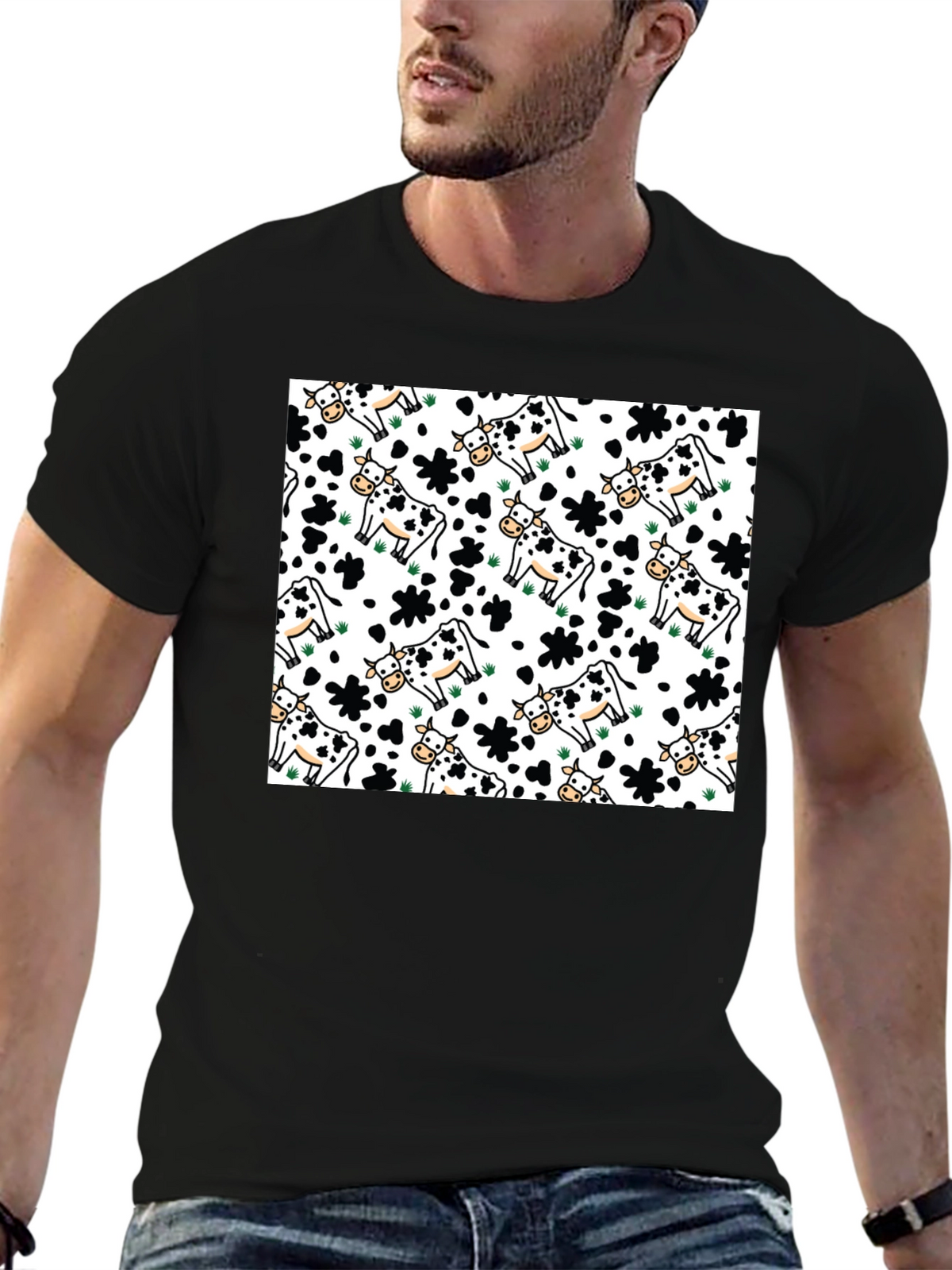 Cow Pattern Crew Neck T-Shirt