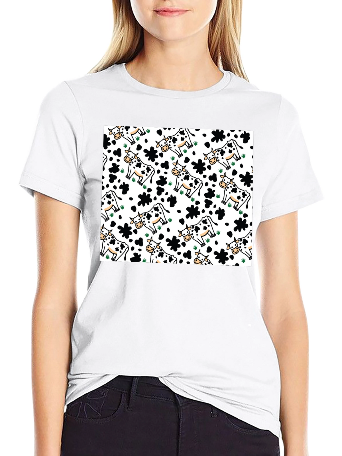 Cow Pattern Crew Neck T-Shirt