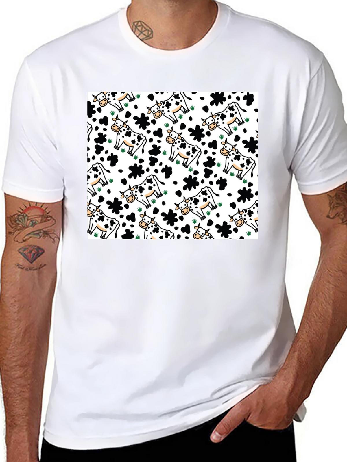 Cow Pattern Crew Neck T-Shirt