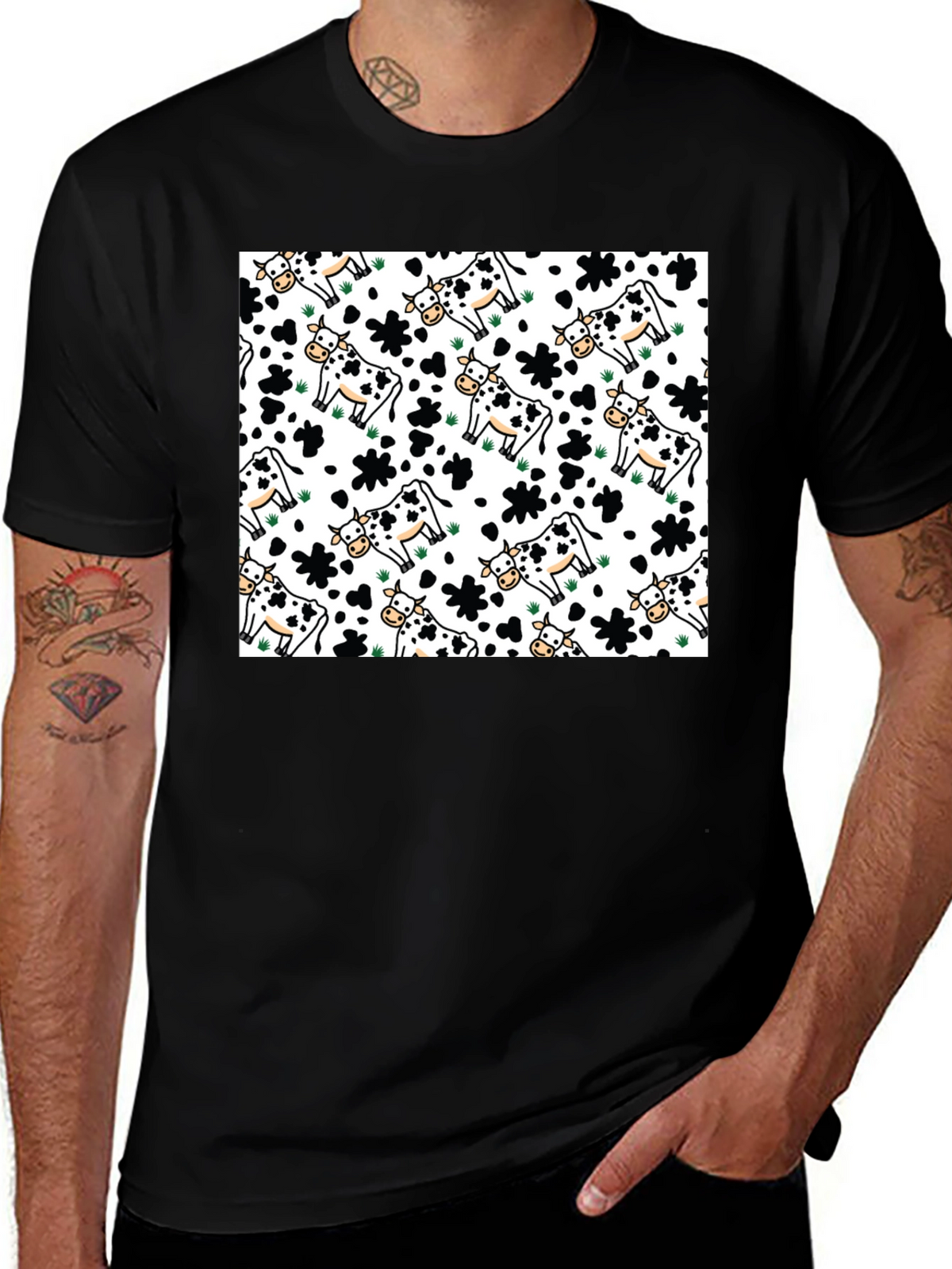 Cow Pattern Crew Neck T-Shirt