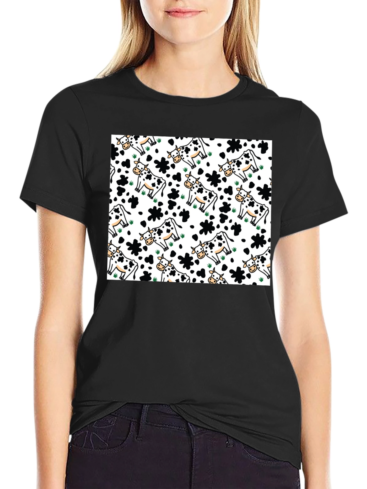Cow Pattern Crew Neck T-Shirt