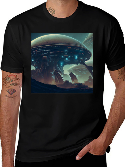 Sci-Fi Cityscape T-Shirt - Bold Graphic Tee
