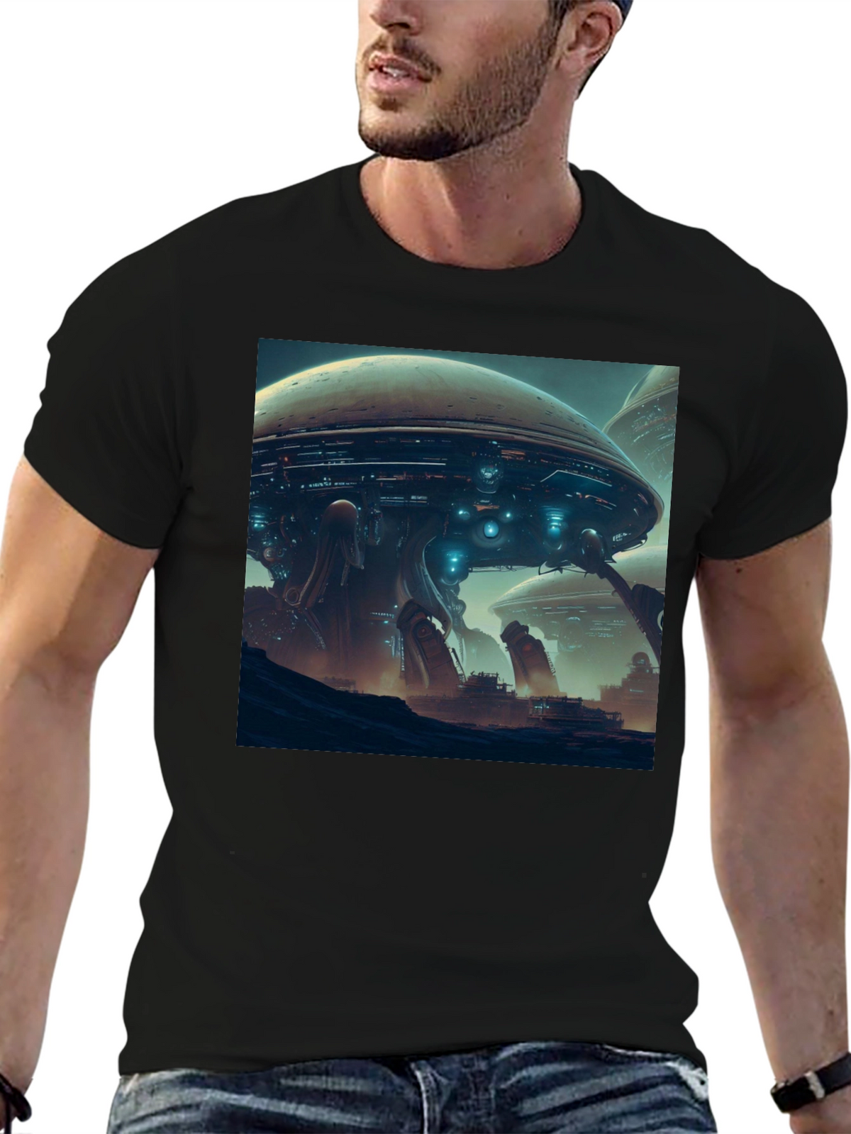 Sci-Fi Cityscape T-Shirt - Bold Graphic Tee