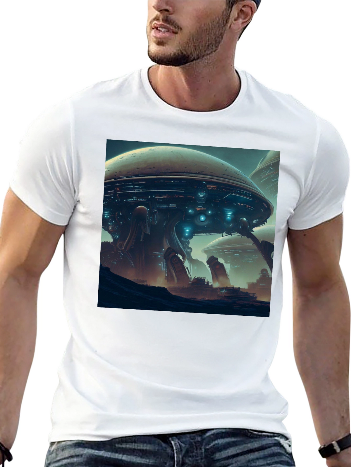 Sci-Fi Cityscape T-Shirt - Bold Graphic Tee