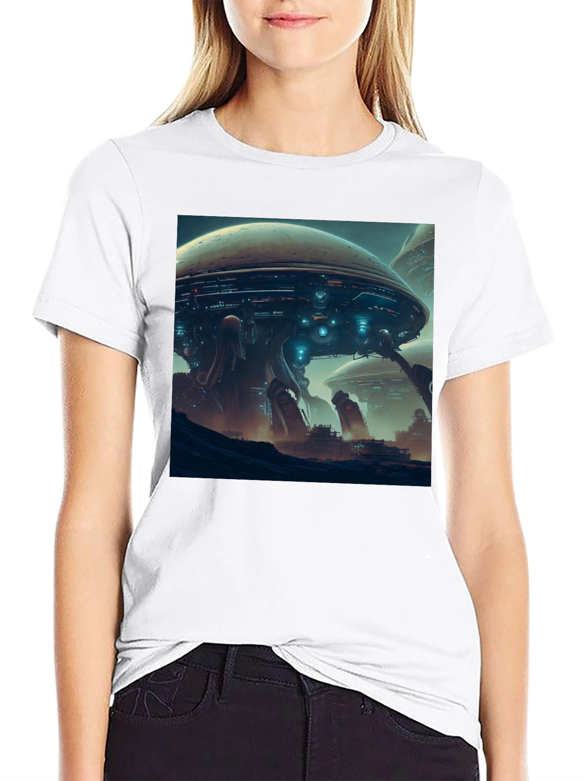 Sci-Fi Cityscape T-Shirt - Bold Graphic Tee