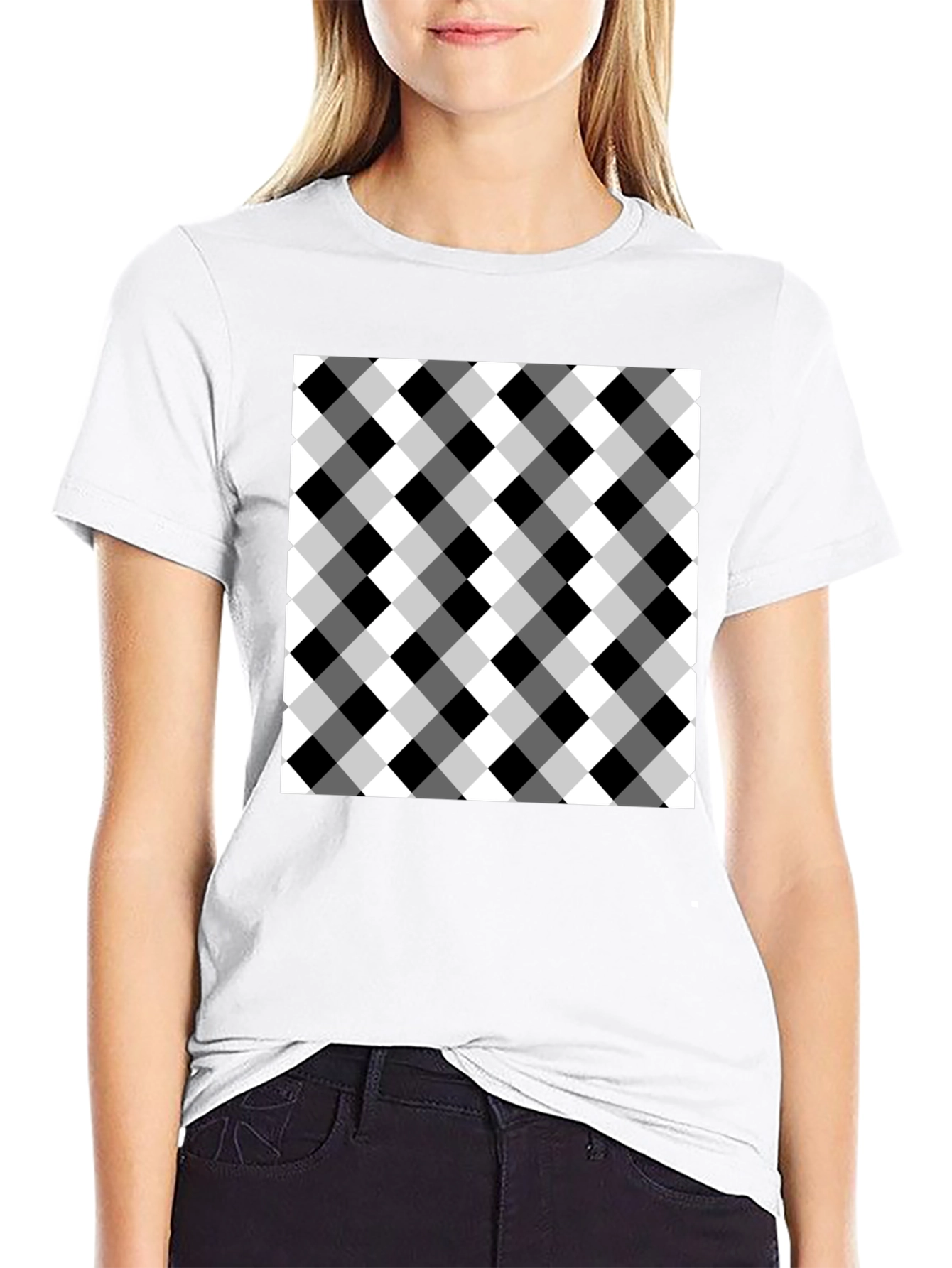 Black T-Shirt with Checkered Design