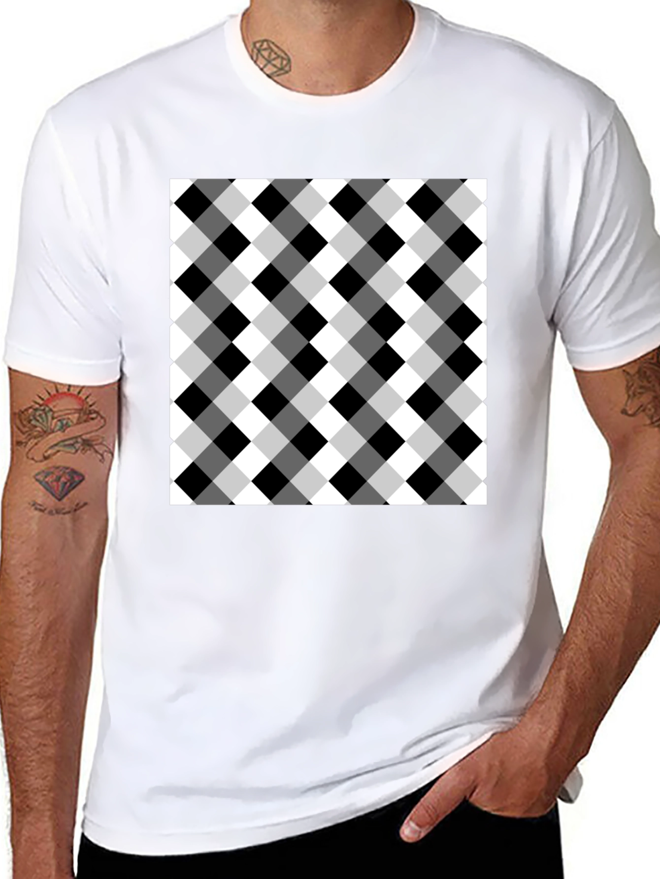 Black T-Shirt with Checkered Design
