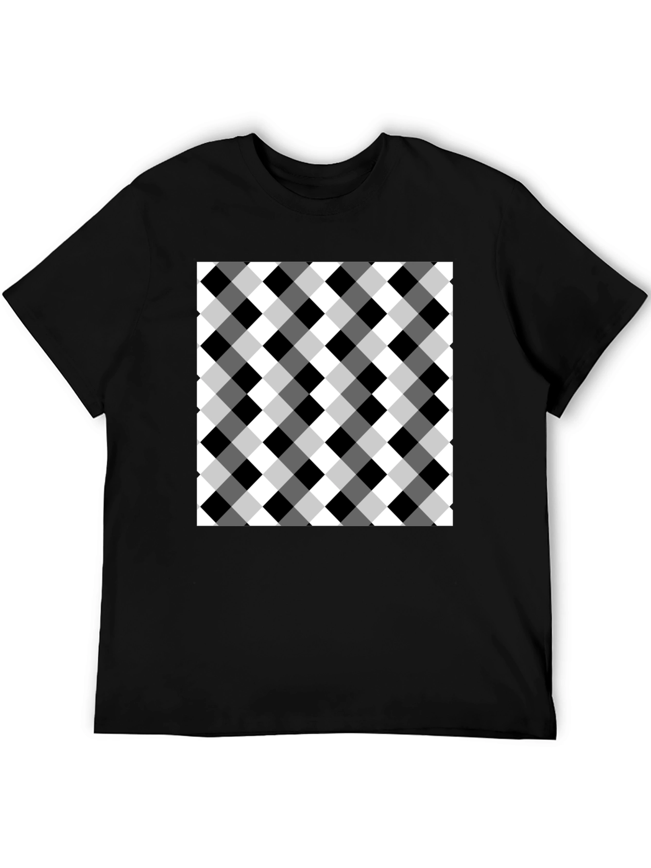 Black T-Shirt with Checkered Design