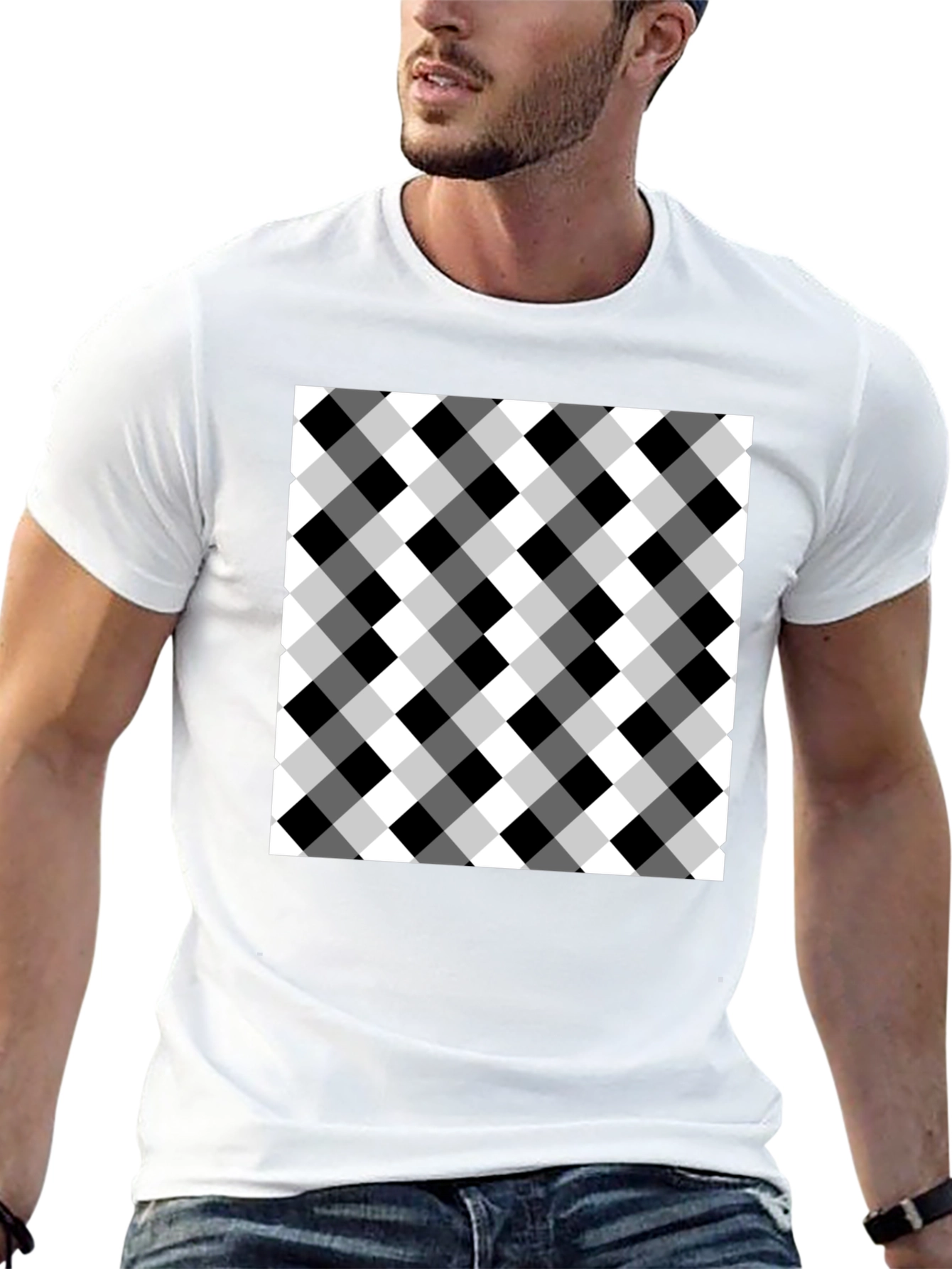 Black T-Shirt with Checkered Design
