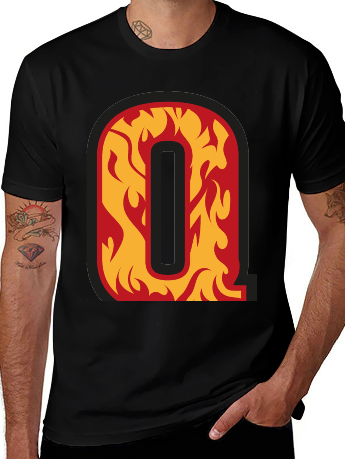 Fiery Letter Q Graphic Tee - Black