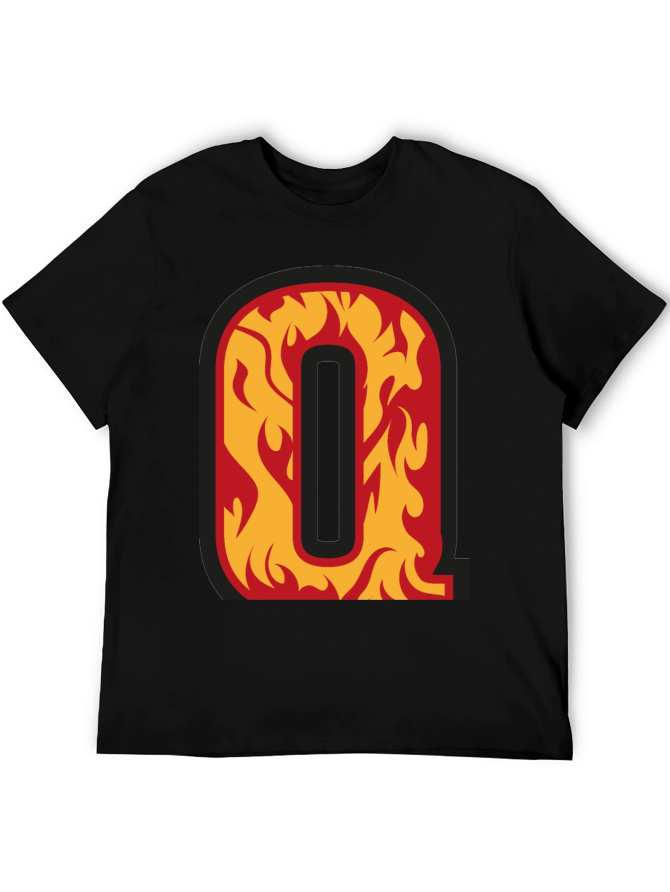 Fiery Letter Q Graphic Tee - Black