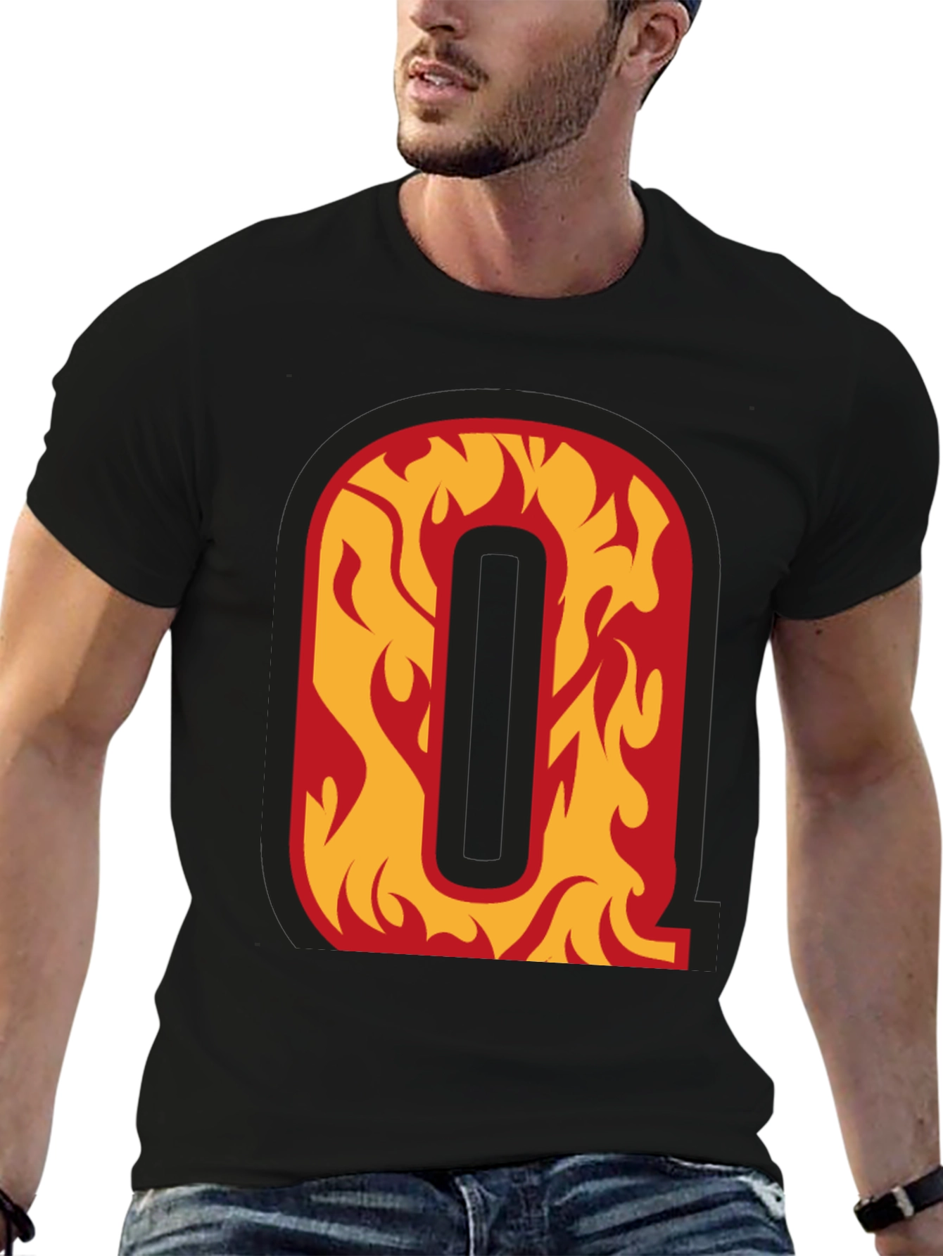Fiery Letter Q Graphic Tee - Black