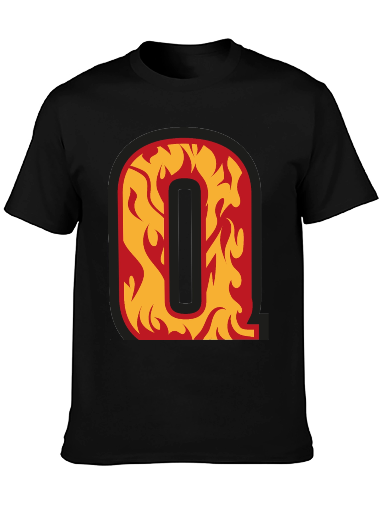 Fiery Letter Q Graphic Tee - Black