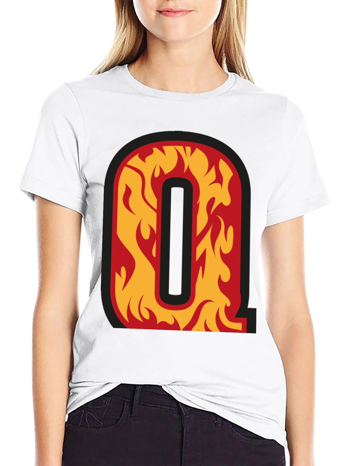 Fiery Letter Q Graphic Tee - Black