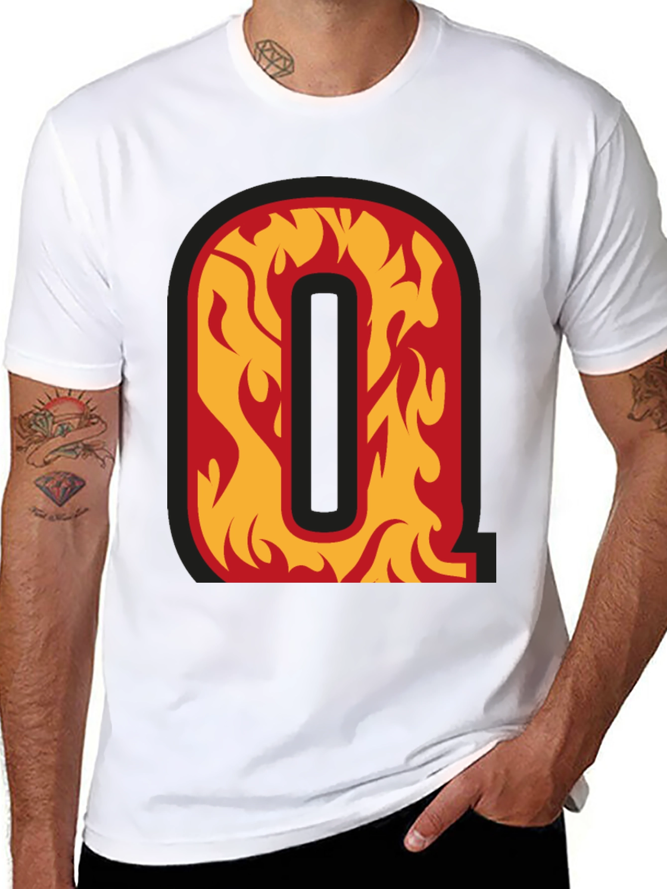 Fiery Letter Q Graphic Tee - Black