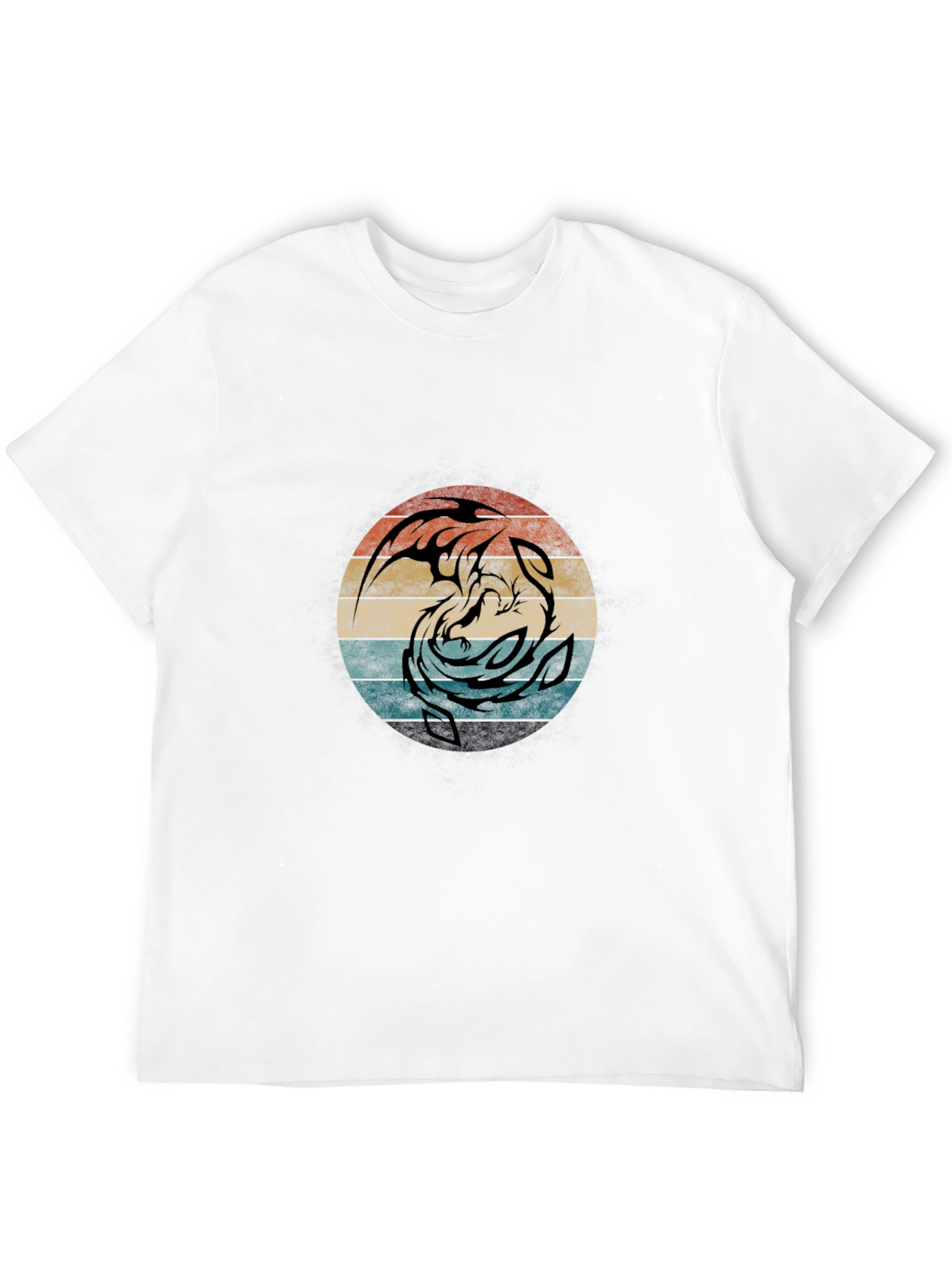 Yin Yang Dragon Graphic Tee - Retro Circle Design