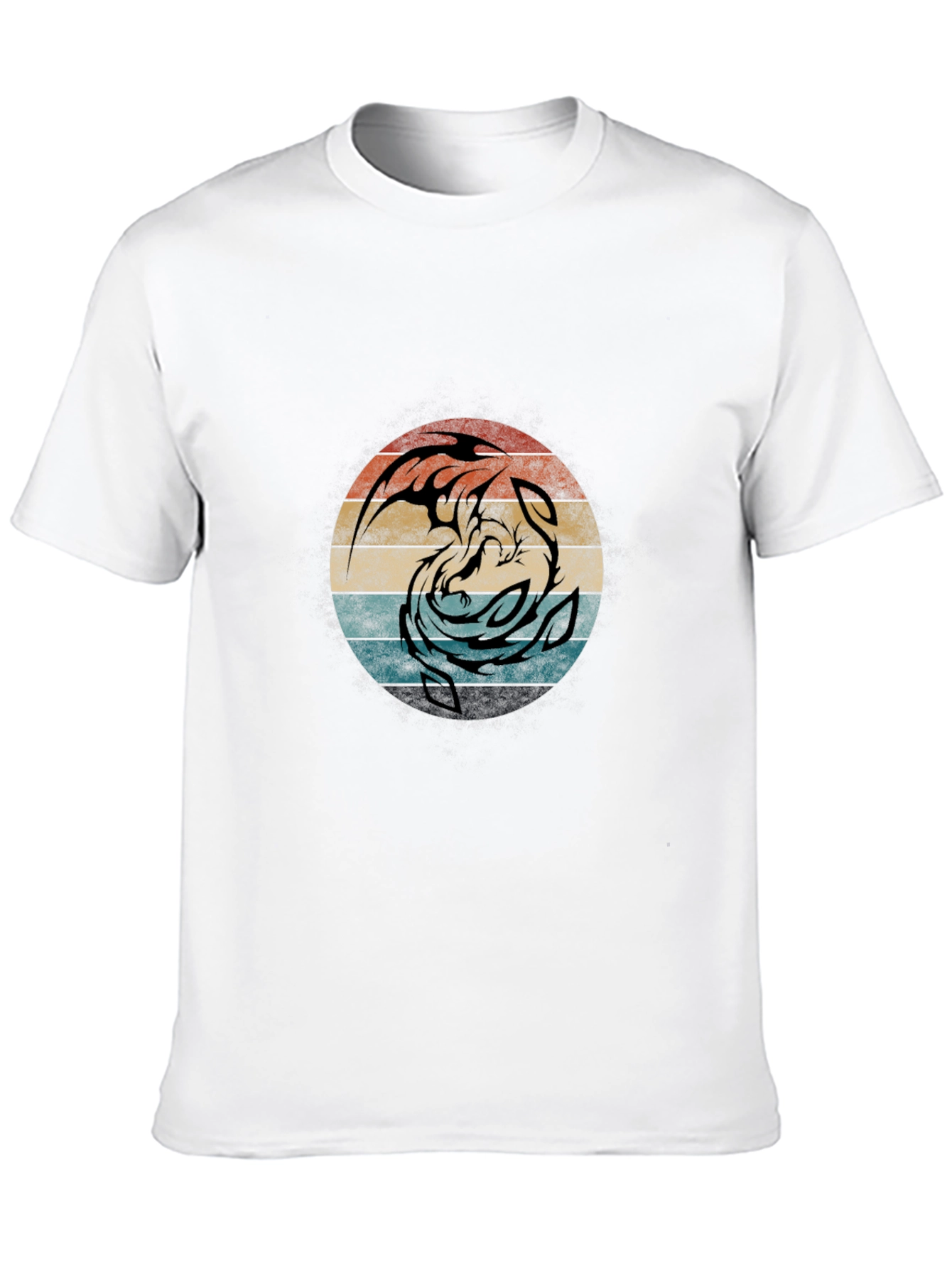 Yin Yang Dragon Graphic Tee - Retro Circle Design