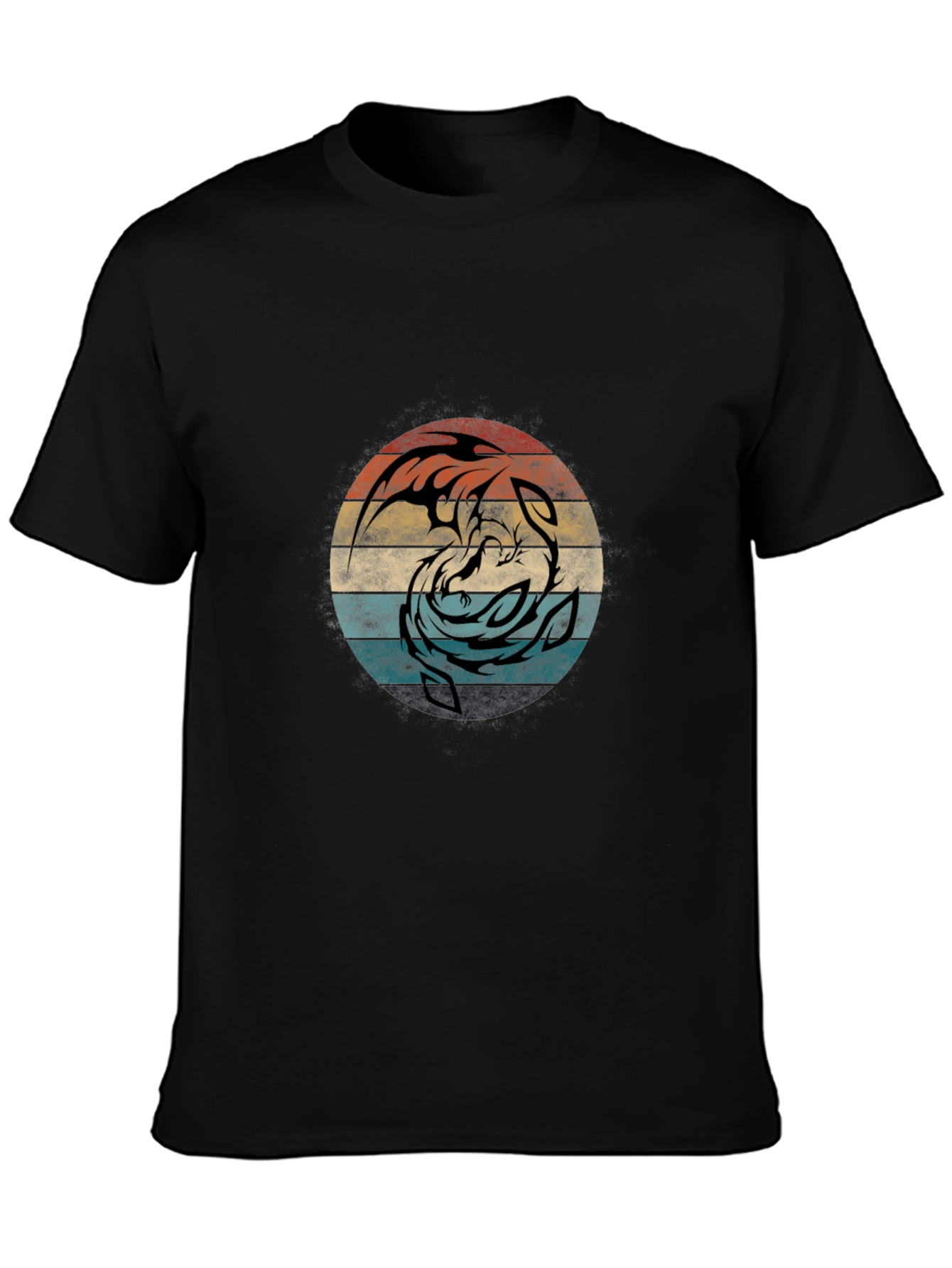 Yin Yang Dragon Graphic Tee - Retro Circle Design
