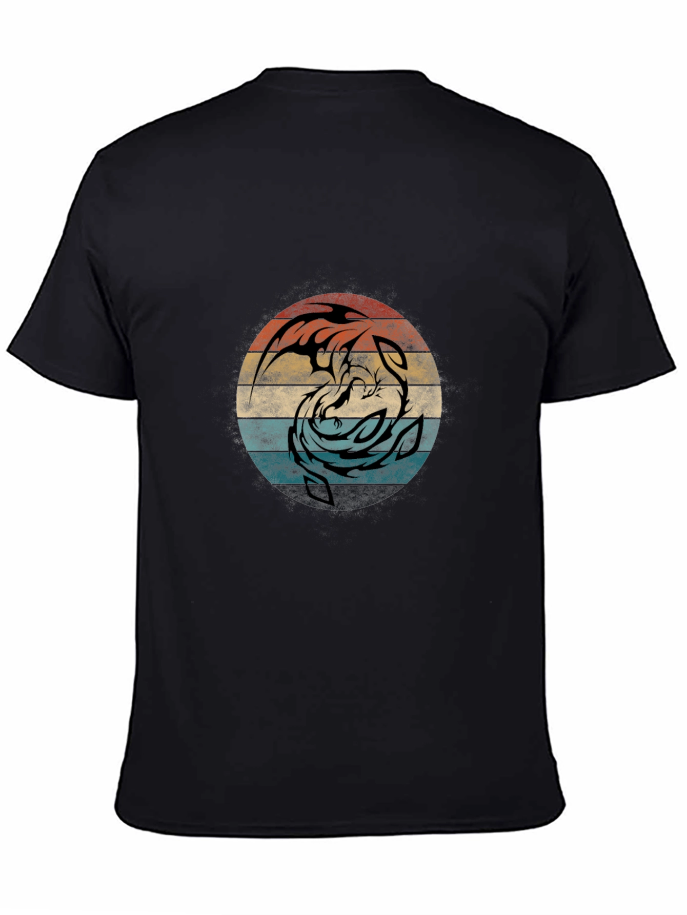 Yin Yang Dragon Graphic Tee - Retro Circle Design