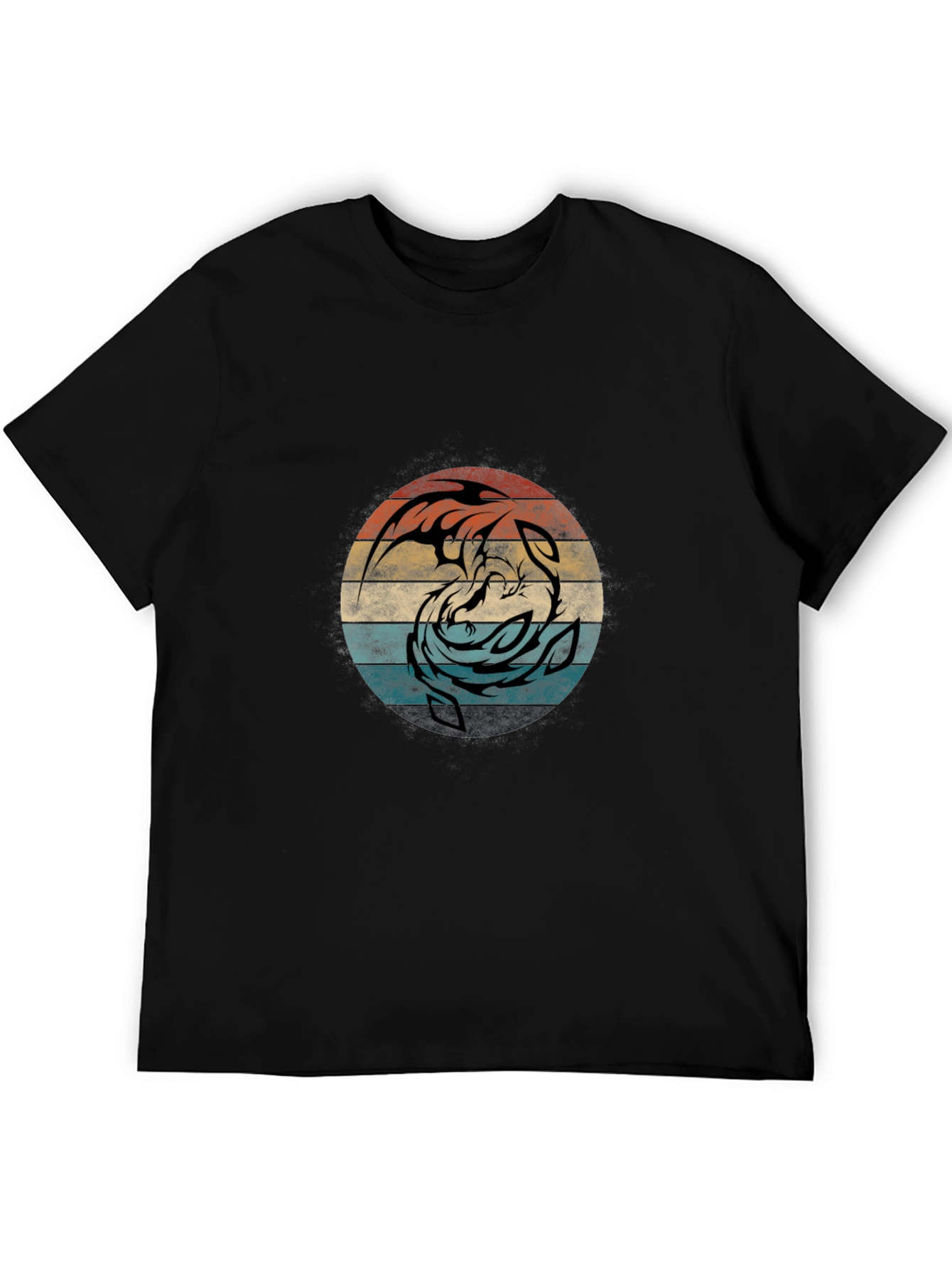 Yin Yang Dragon Graphic Tee - Retro Circle Design