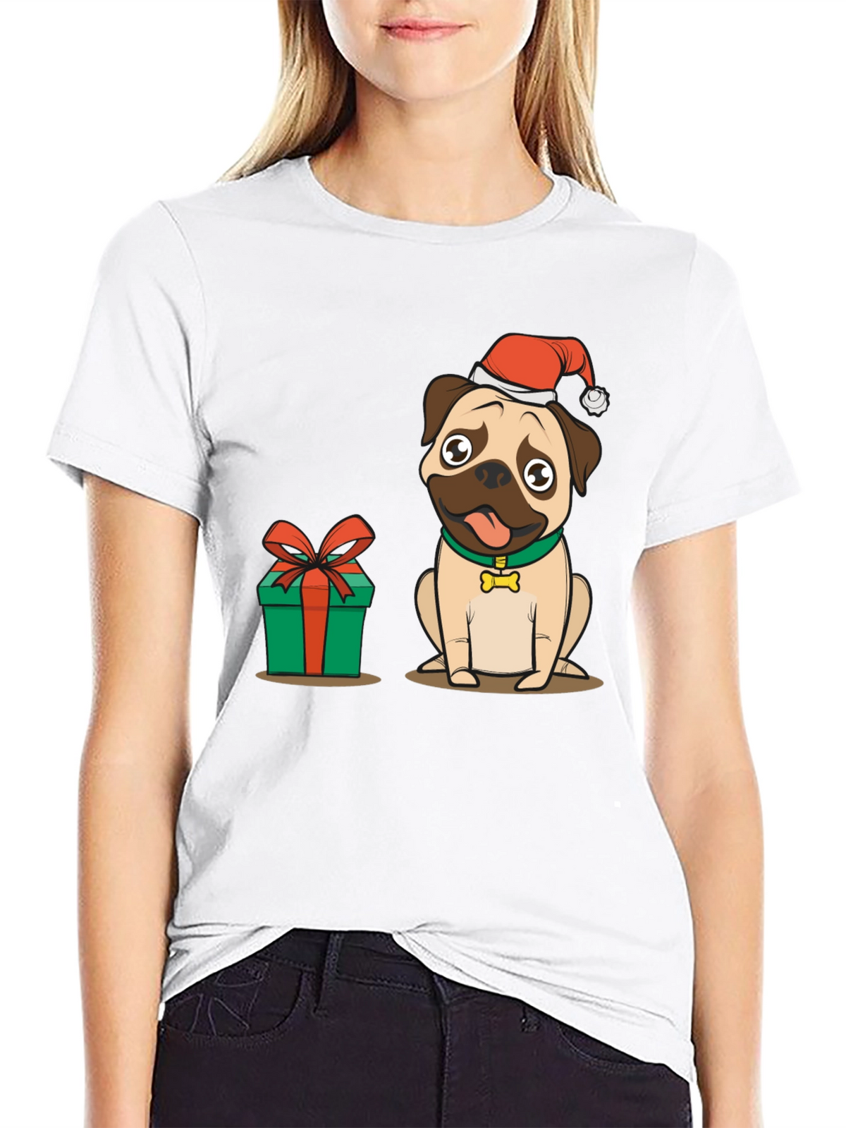 Christmas Pug Dog Graphic T-Shirt