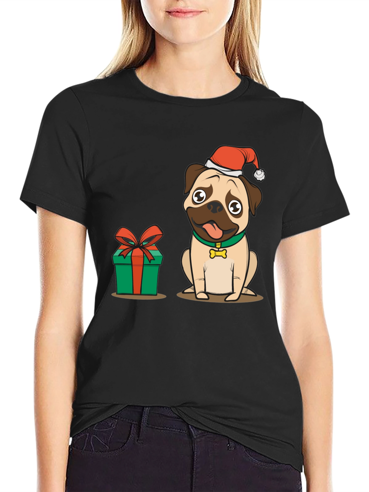 Christmas Pug Dog Graphic T-Shirt