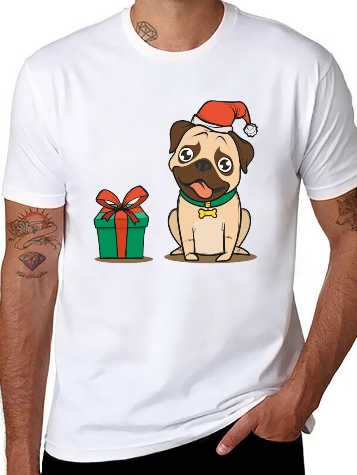 Christmas Pug Dog Graphic T-Shirt