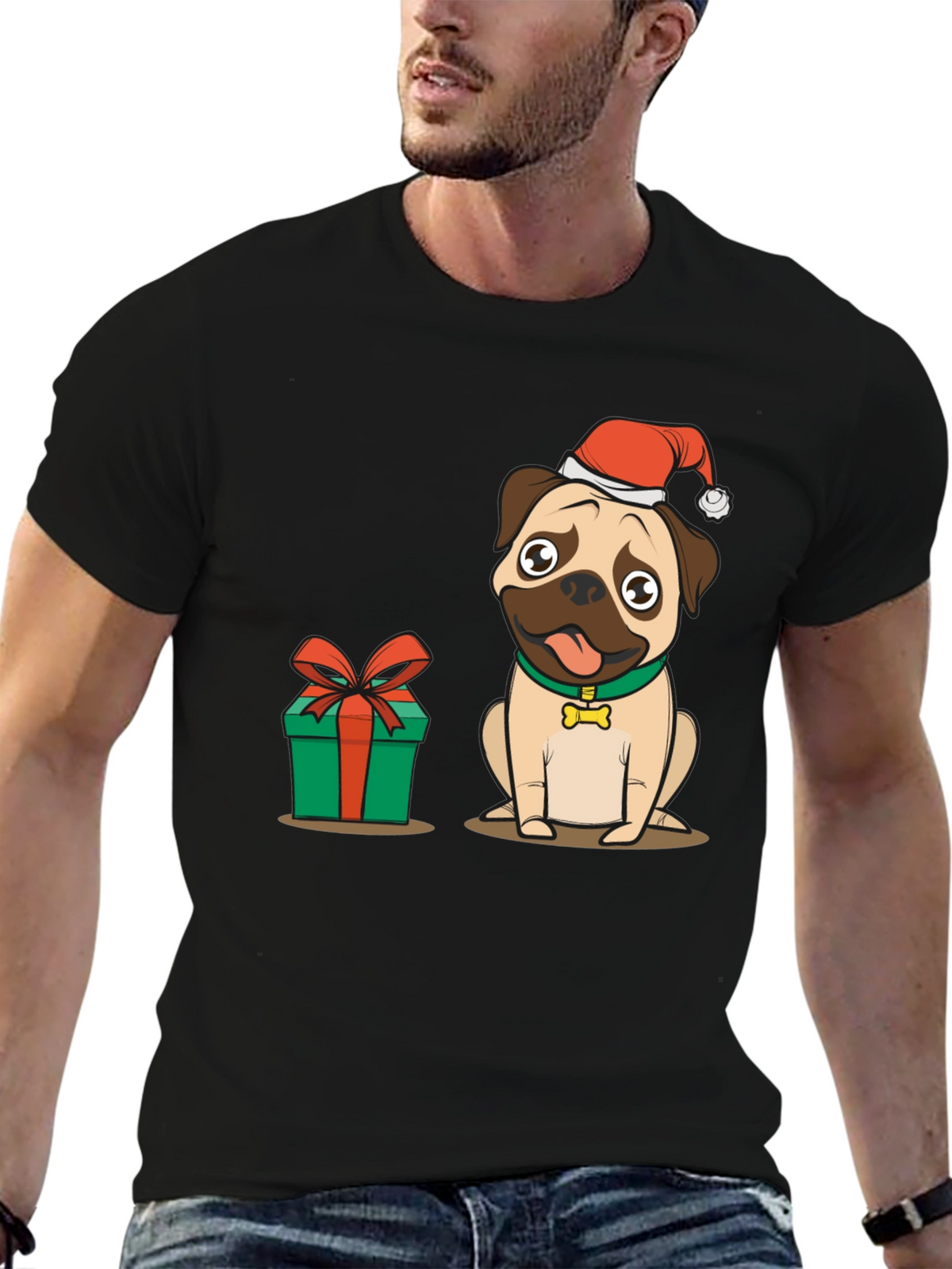 Christmas Pug Dog Graphic T-Shirt