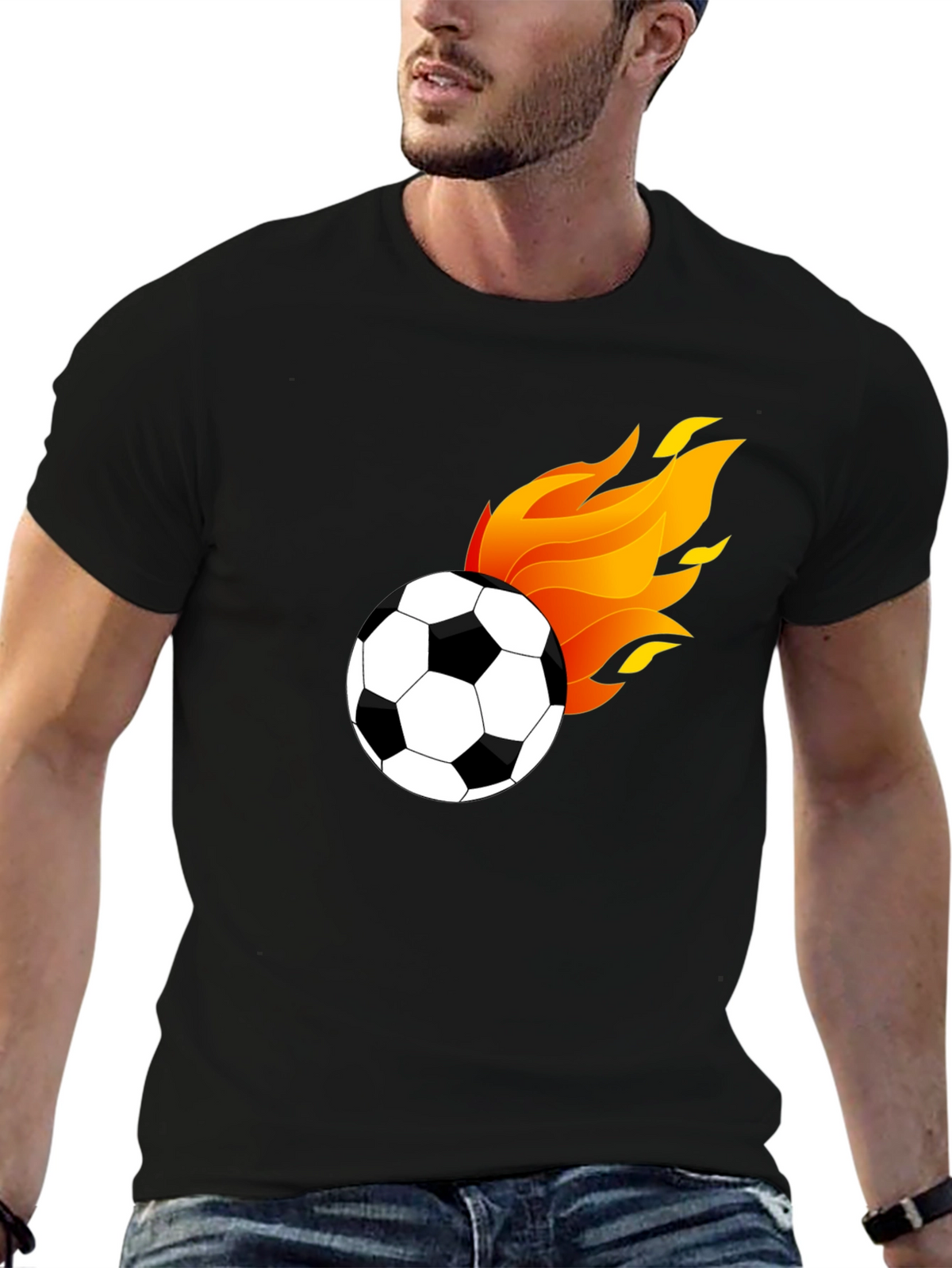 Flaming Soccer Ball Graphic T-Shirt