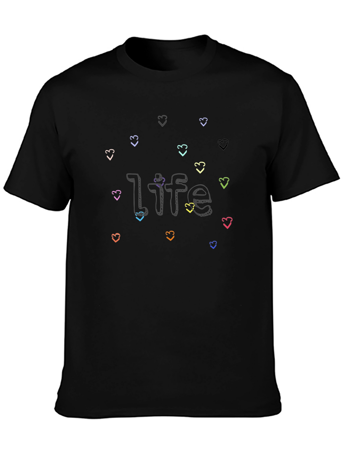 Life With Hearts Graphic Tee - Black Cotton Shirt