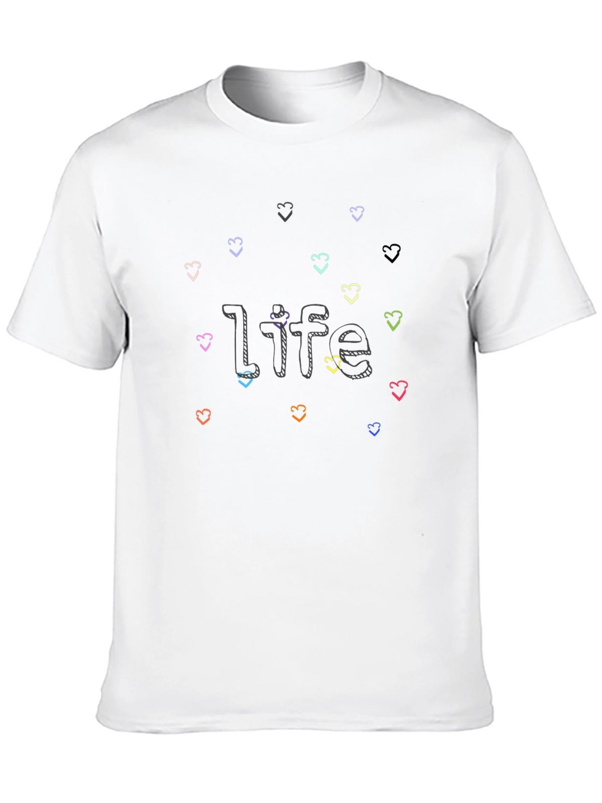 Life With Hearts Graphic Tee - Black Cotton Shirt