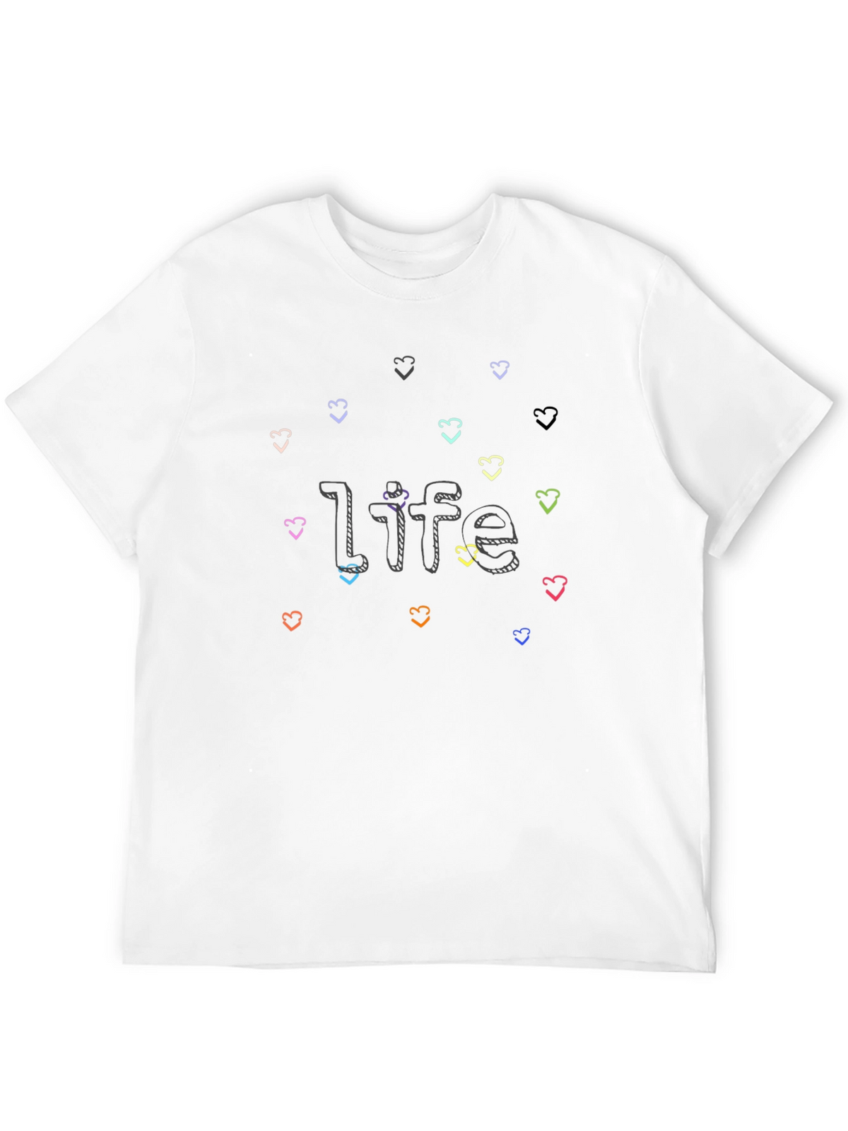 Life With Hearts Graphic Tee - Black Cotton Shirt