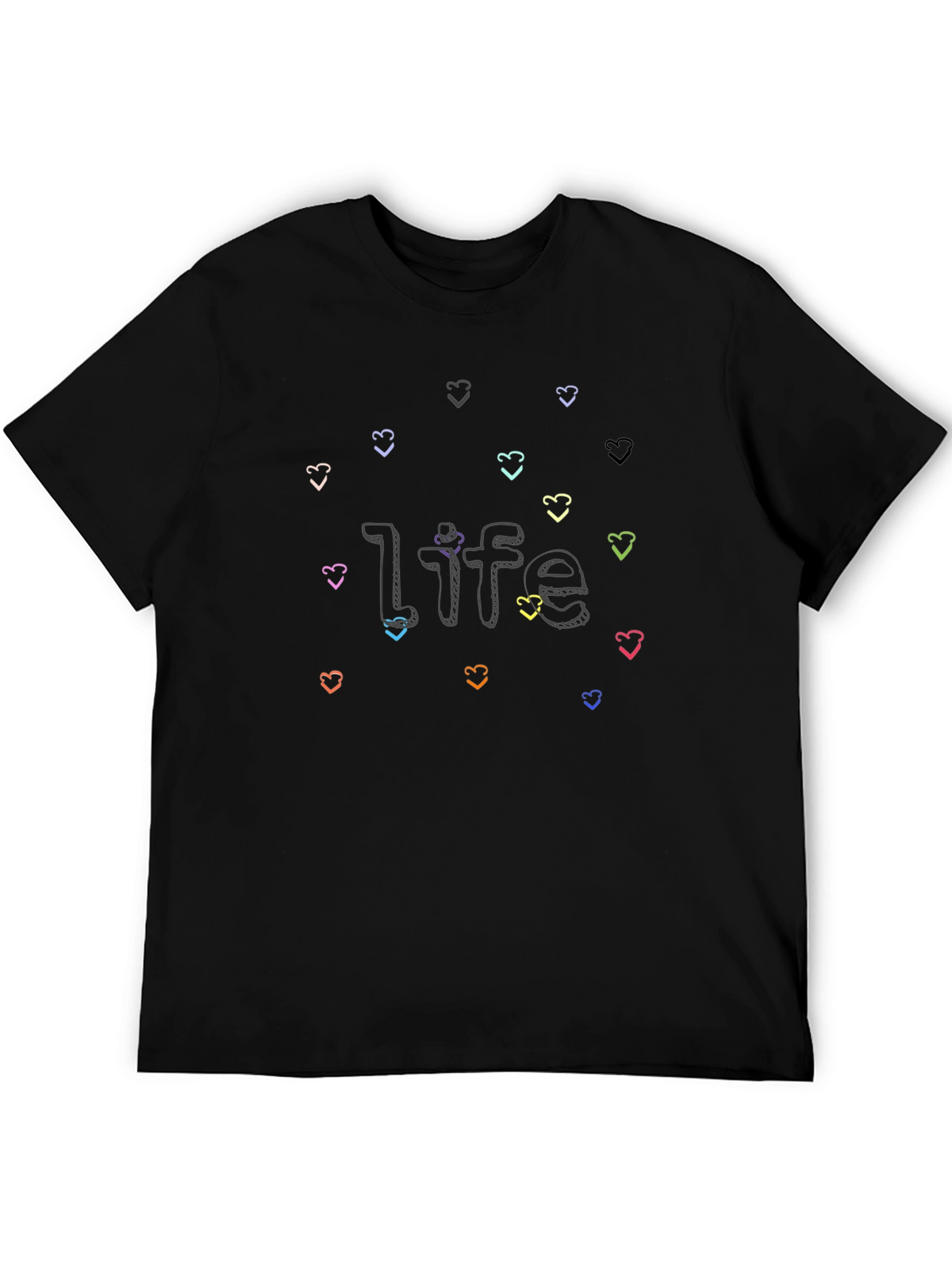 Life With Hearts Graphic Tee - Black Cotton Shirt