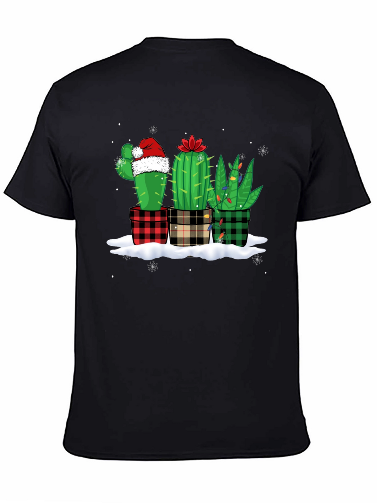 Holiday Cactus T-Shirt: Plaid Pots & Santa Hat