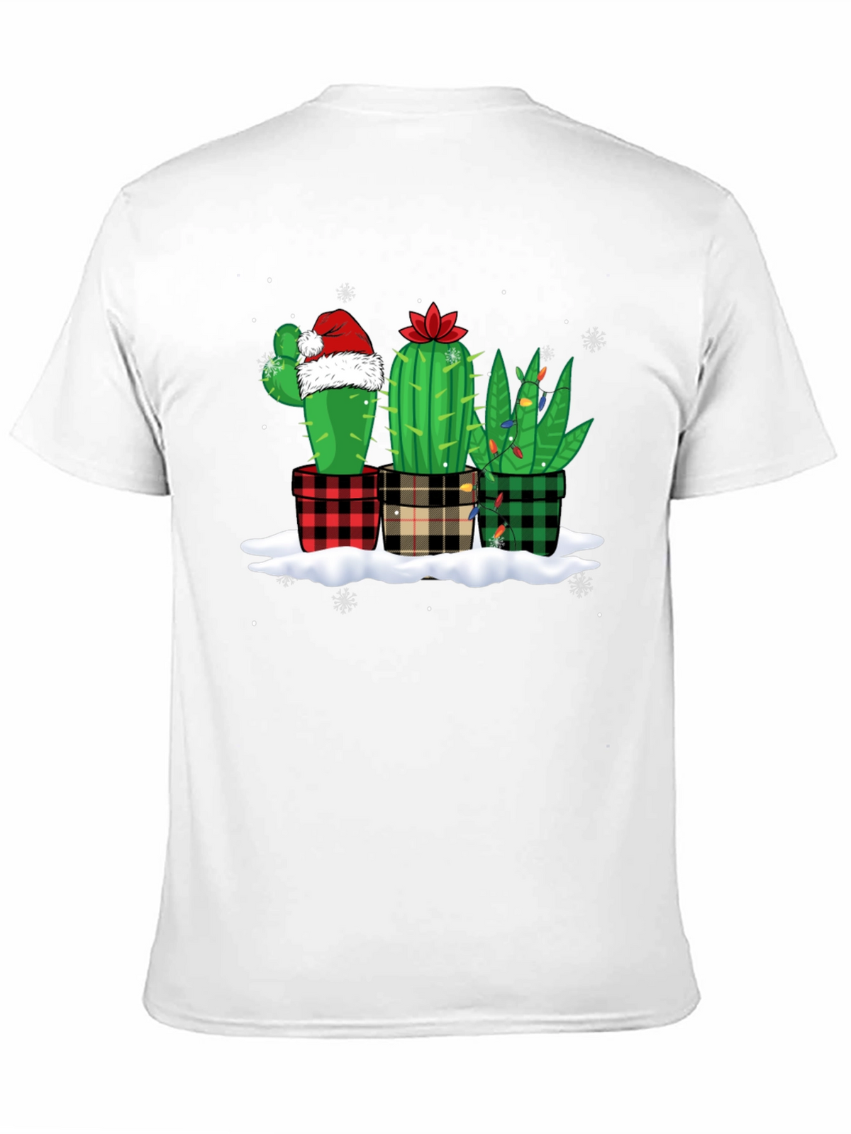 Holiday Cactus T-Shirt: Plaid Pots & Santa Hat