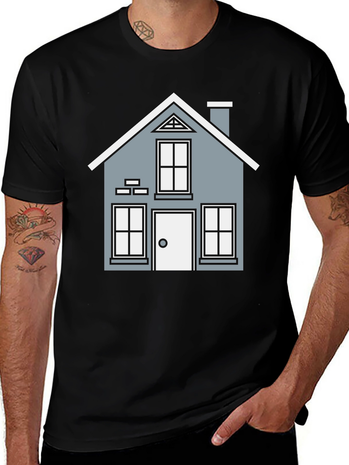 House Graphic T-Shirt - Black Crew Neck Tee
