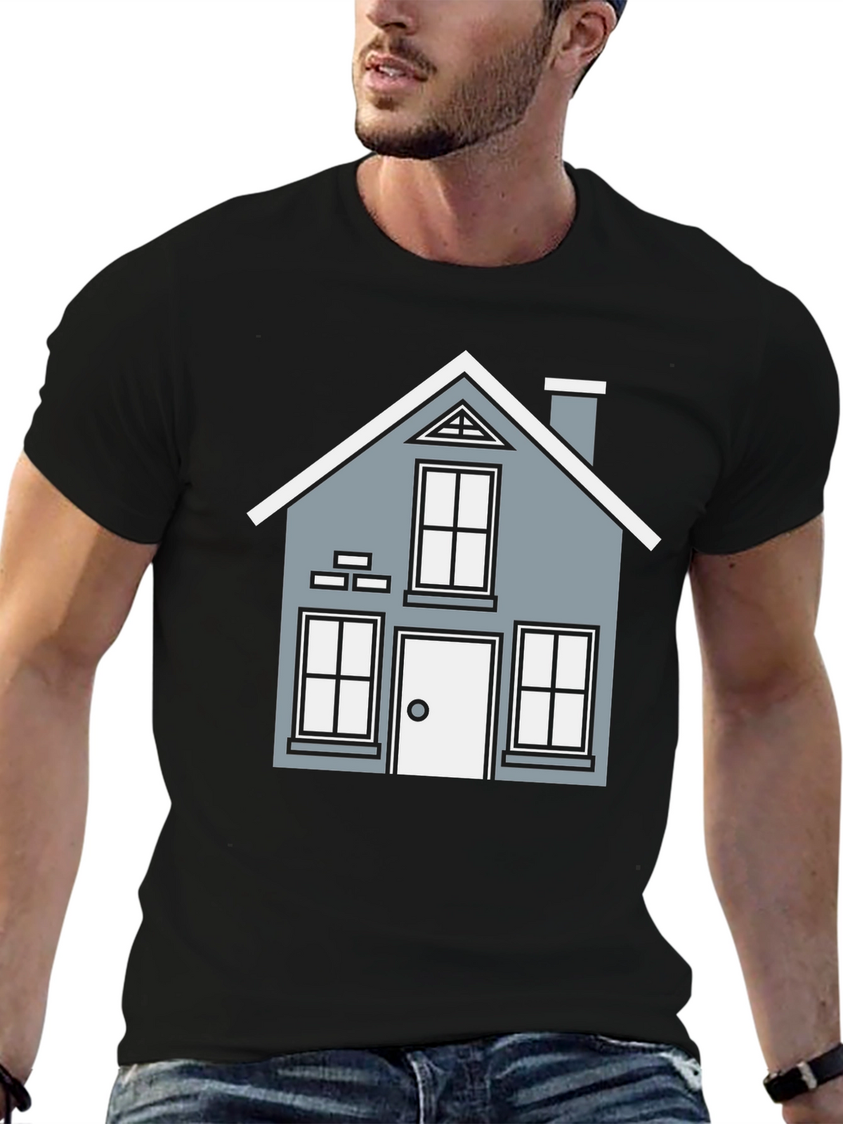 House Graphic T-Shirt - Black Crew Neck Tee