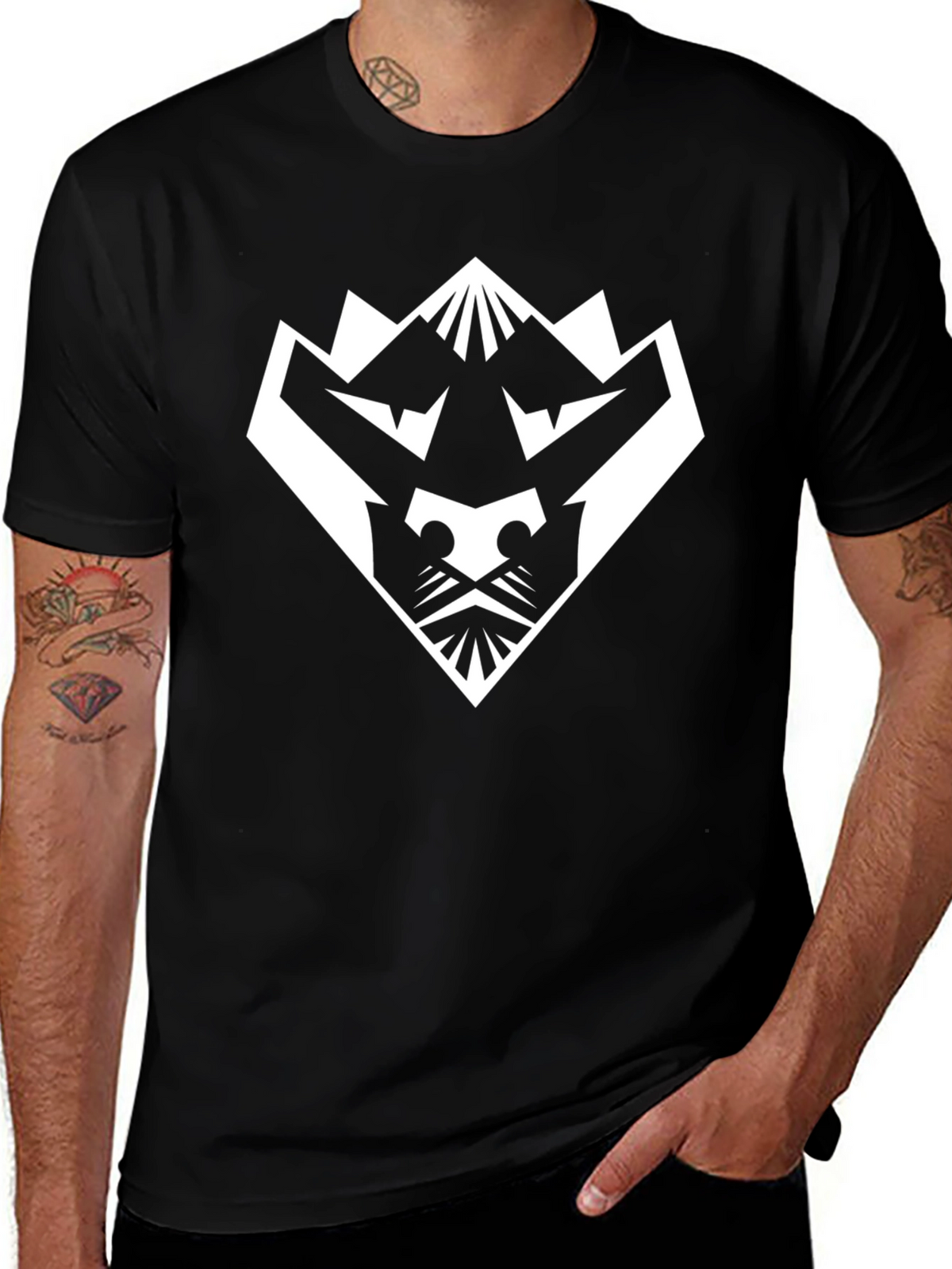 Geometric Lion Graphic Tee - Black