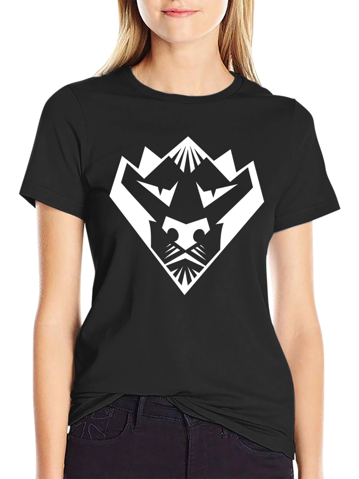 Geometric Lion Graphic Tee - Black