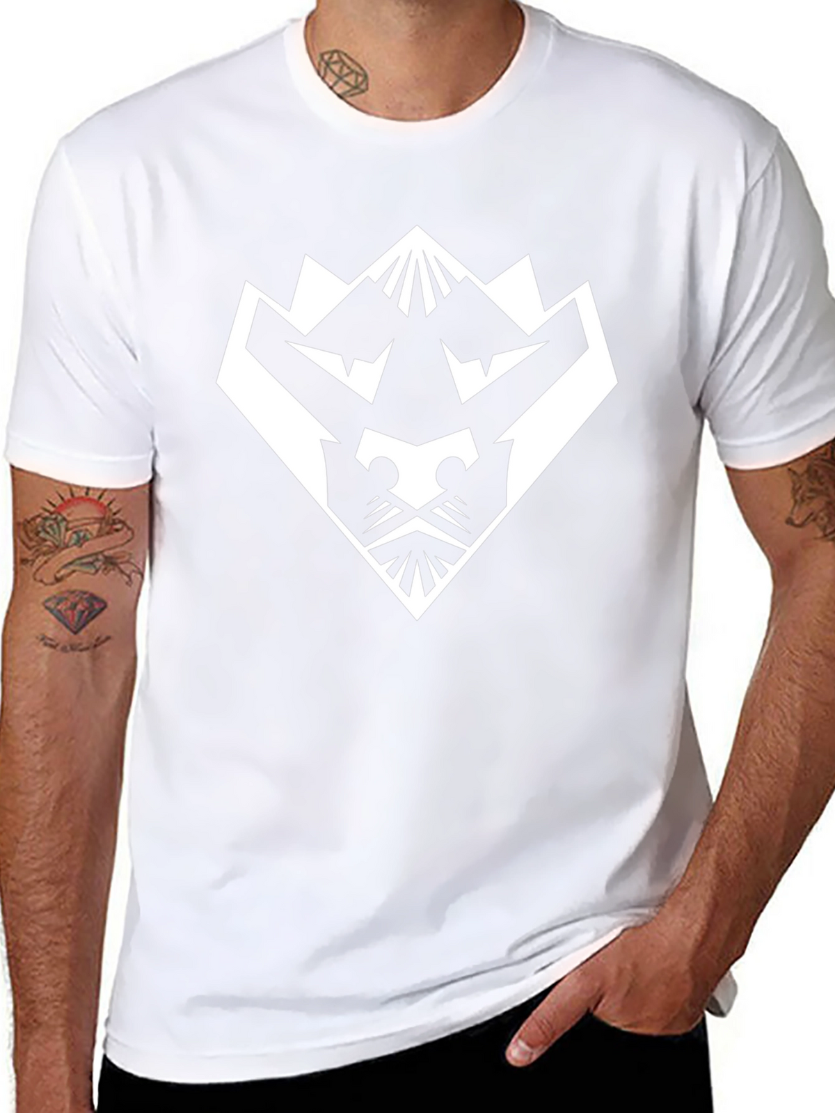 Geometric Lion Graphic Tee - Black