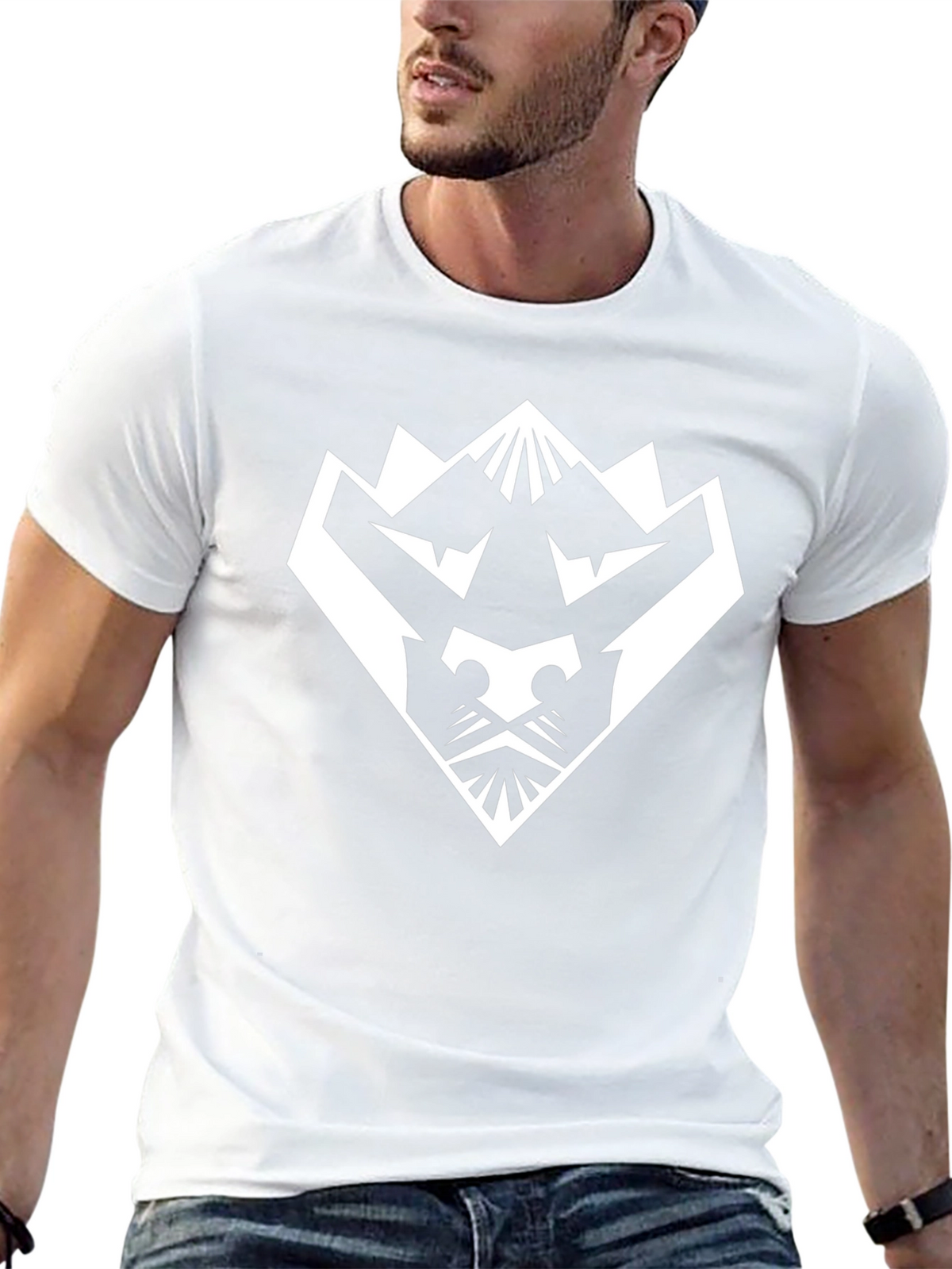 Geometric Lion Graphic Tee - Black