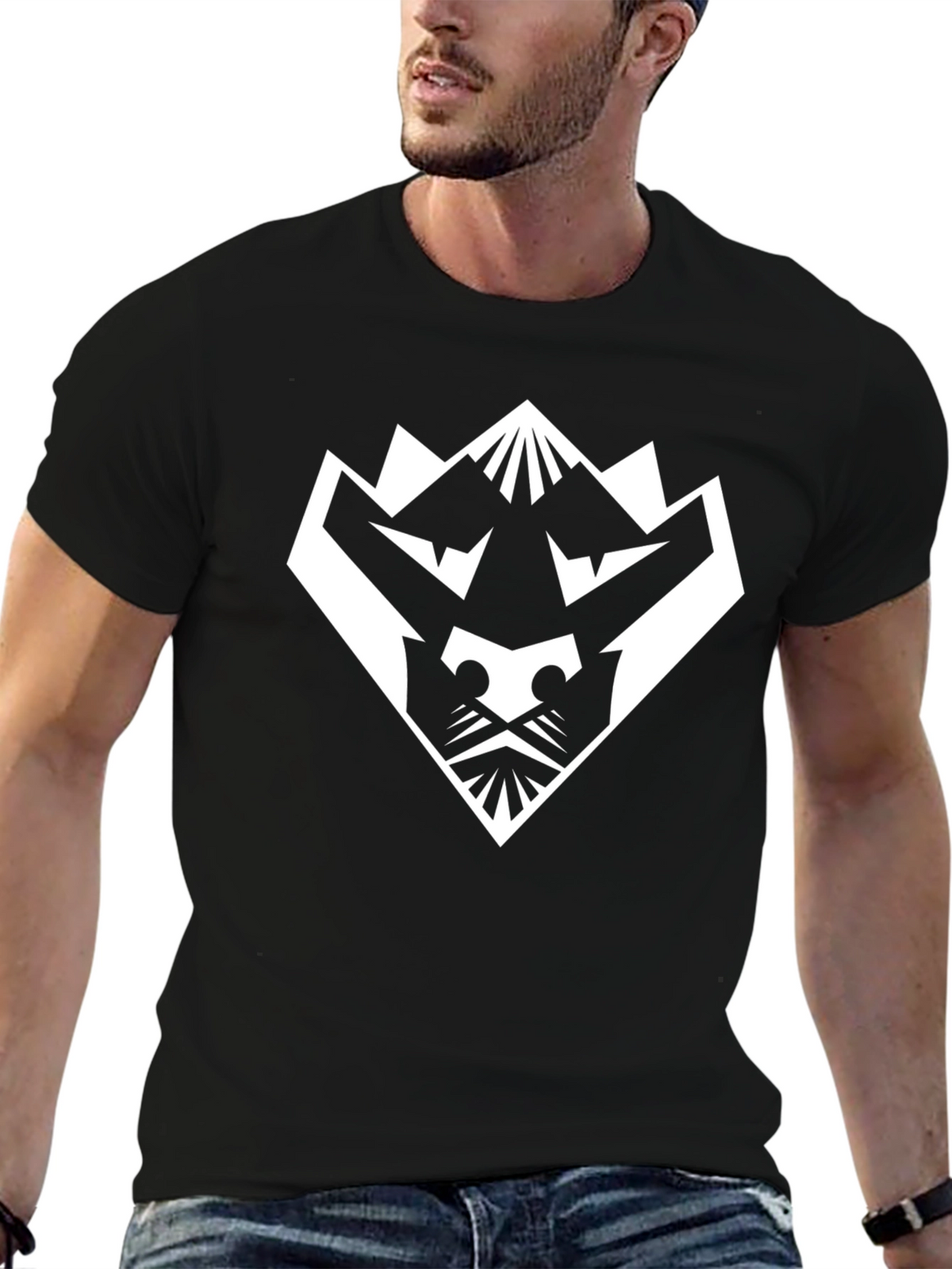 Geometric Lion Graphic Tee - Black