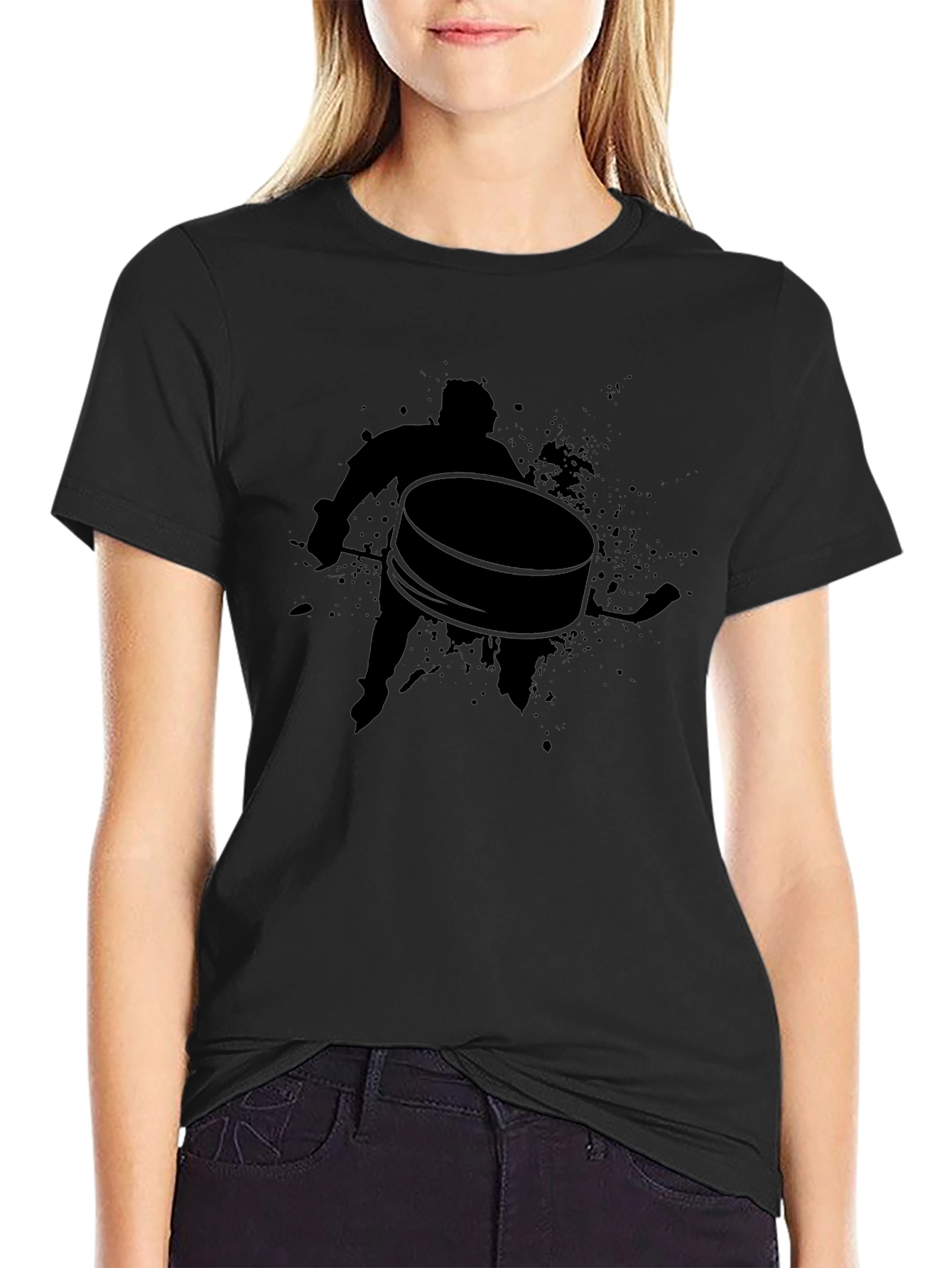 Hockey Puck Silhouette Black T-Shirt