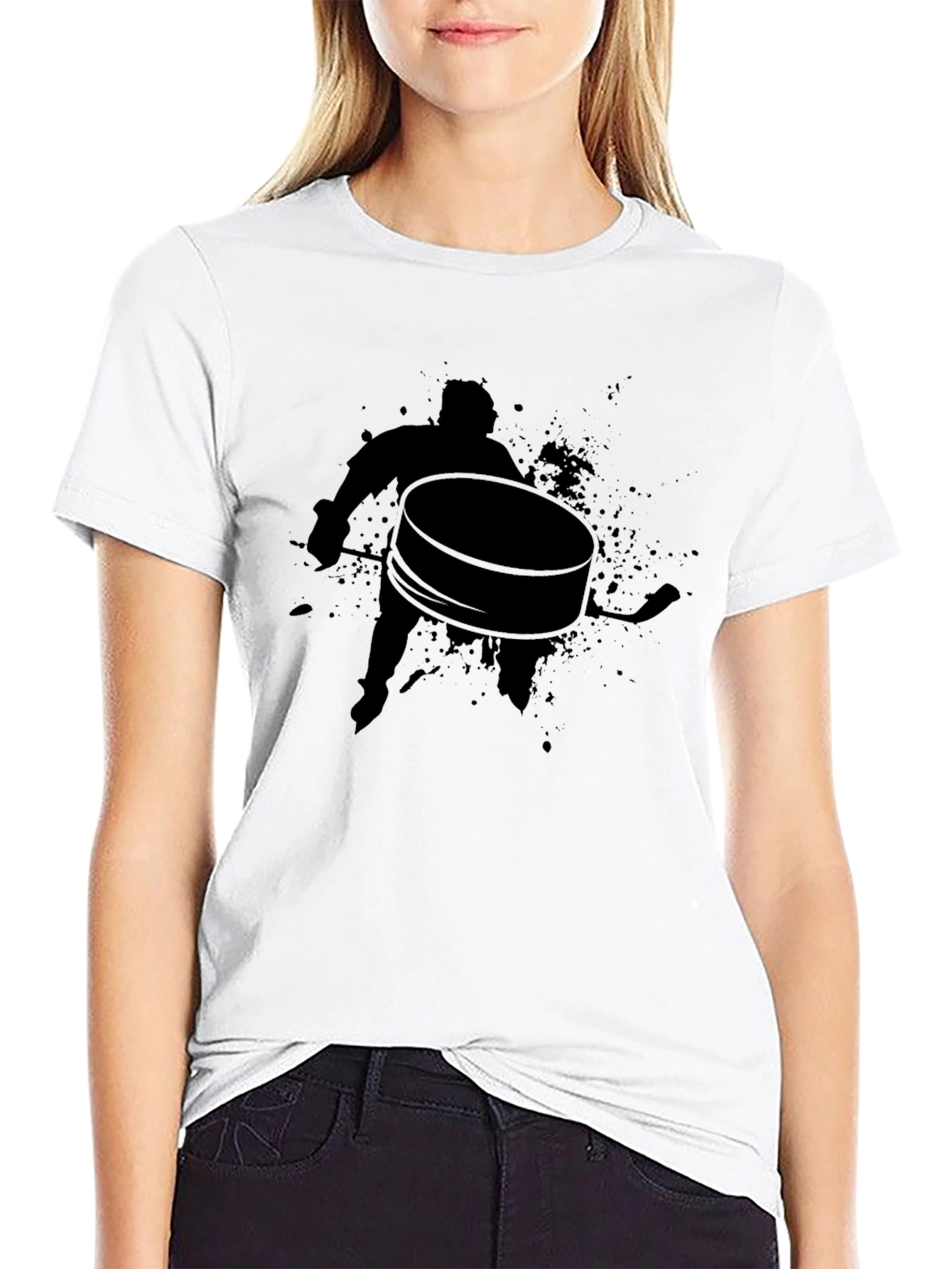 Hockey Puck Silhouette Black T-Shirt