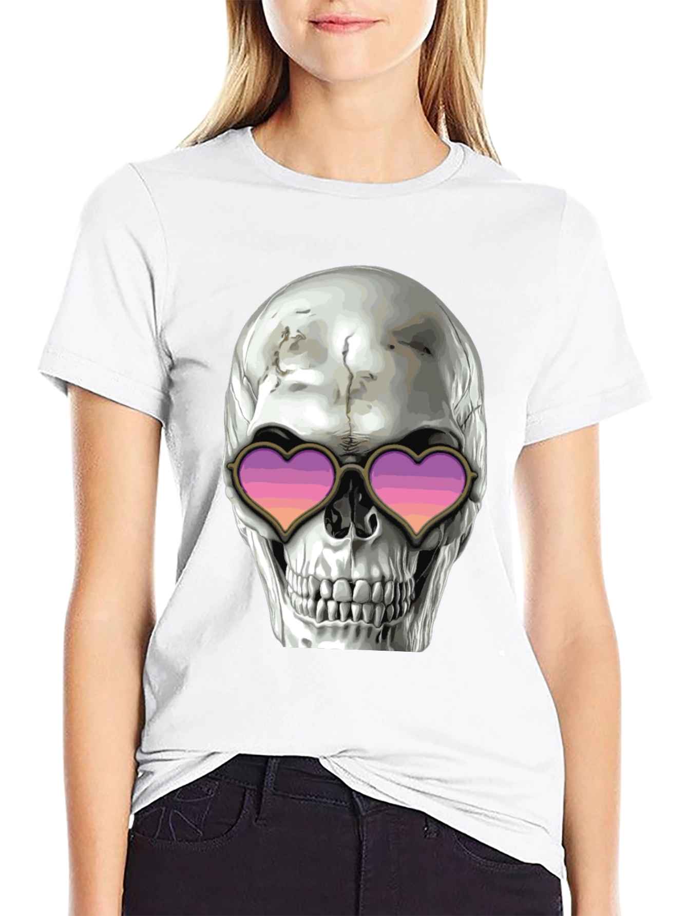Skull with Heart Sunglasses Graphic Tee