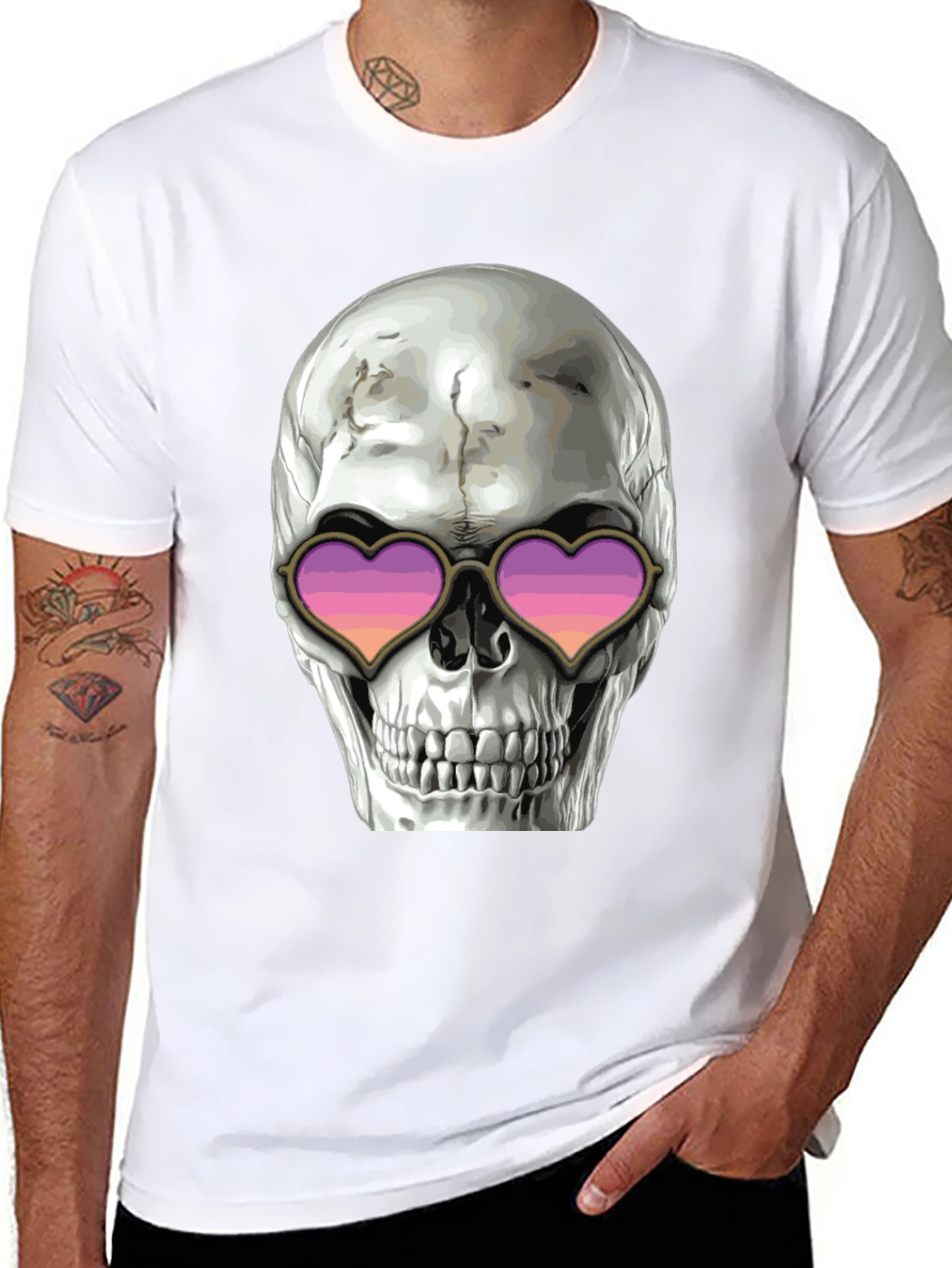 Skull with Heart Sunglasses Graphic Tee