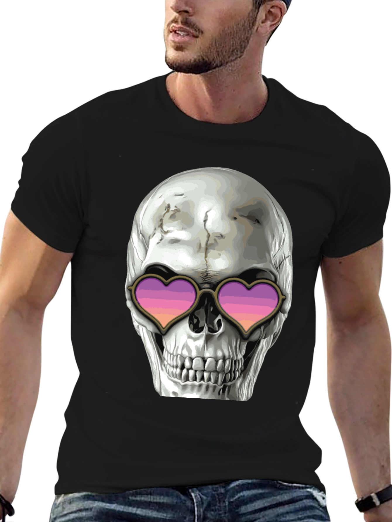 Skull with Heart Sunglasses Graphic Tee