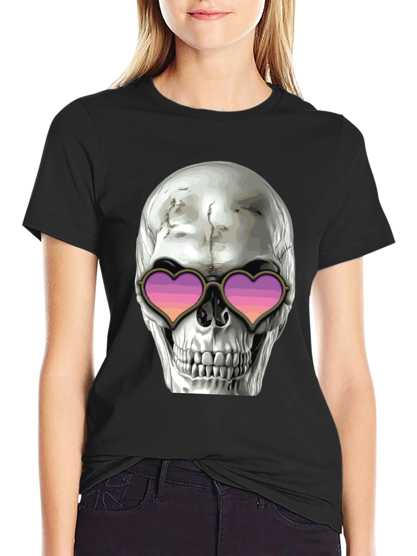 Skull with Heart Sunglasses Graphic Tee